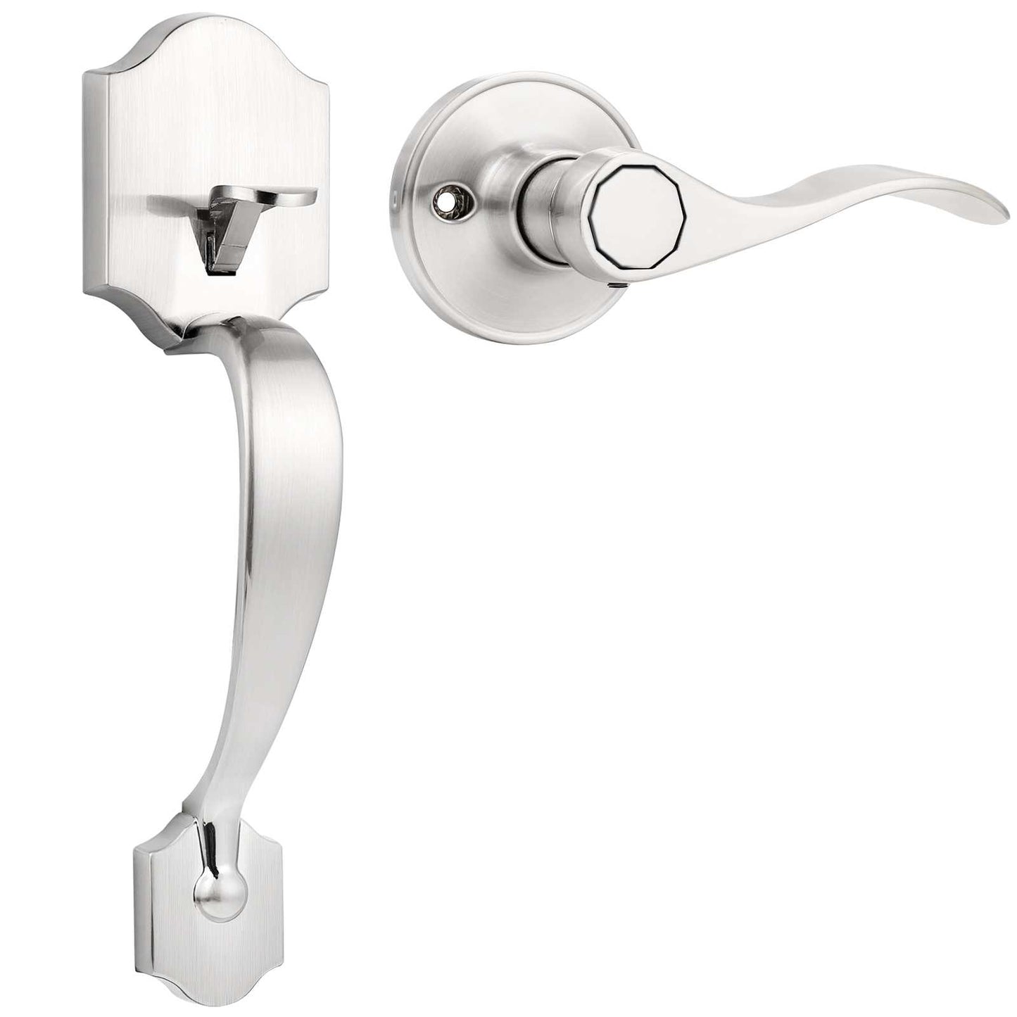 Tinewa front door handle set with single cylinder deadbolt in Satin Nickel finish