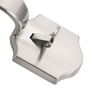 Detailed view of curved wave-style lever in satin nickel