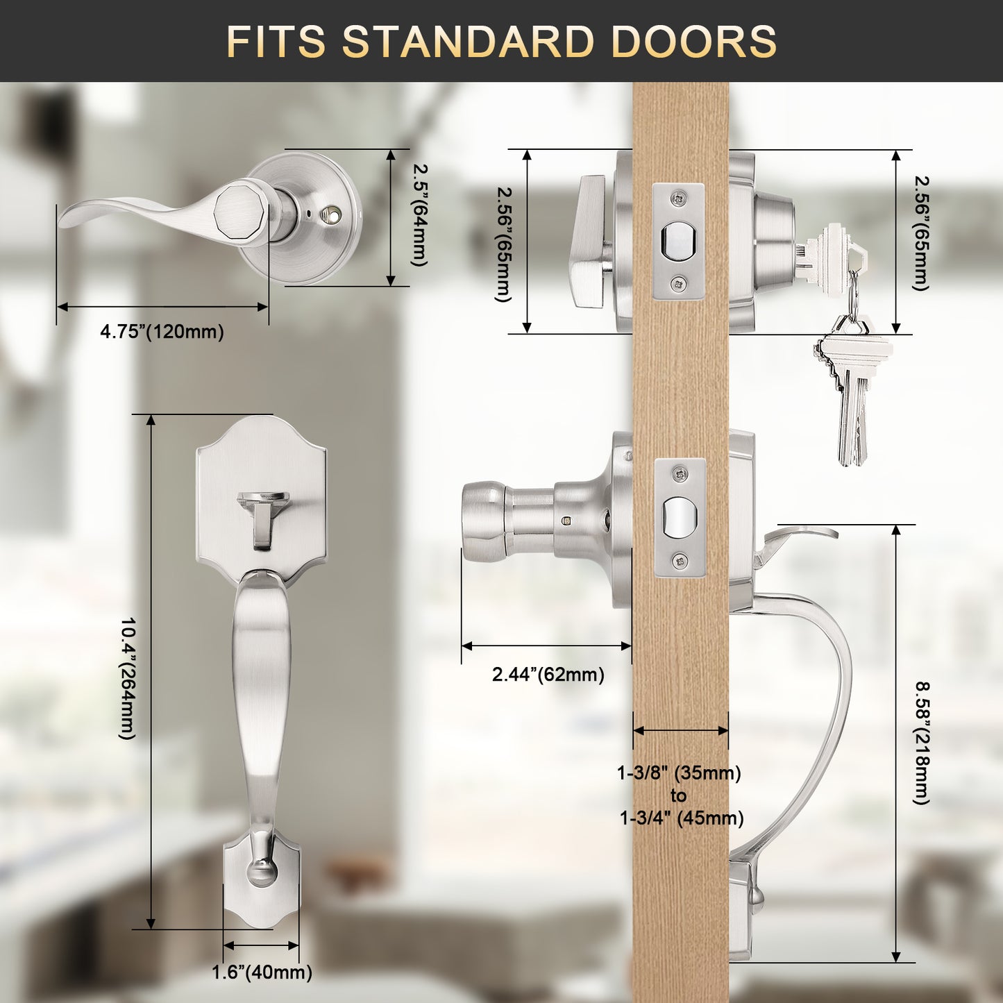 Fits standard doors; works for both left and right-handed doors