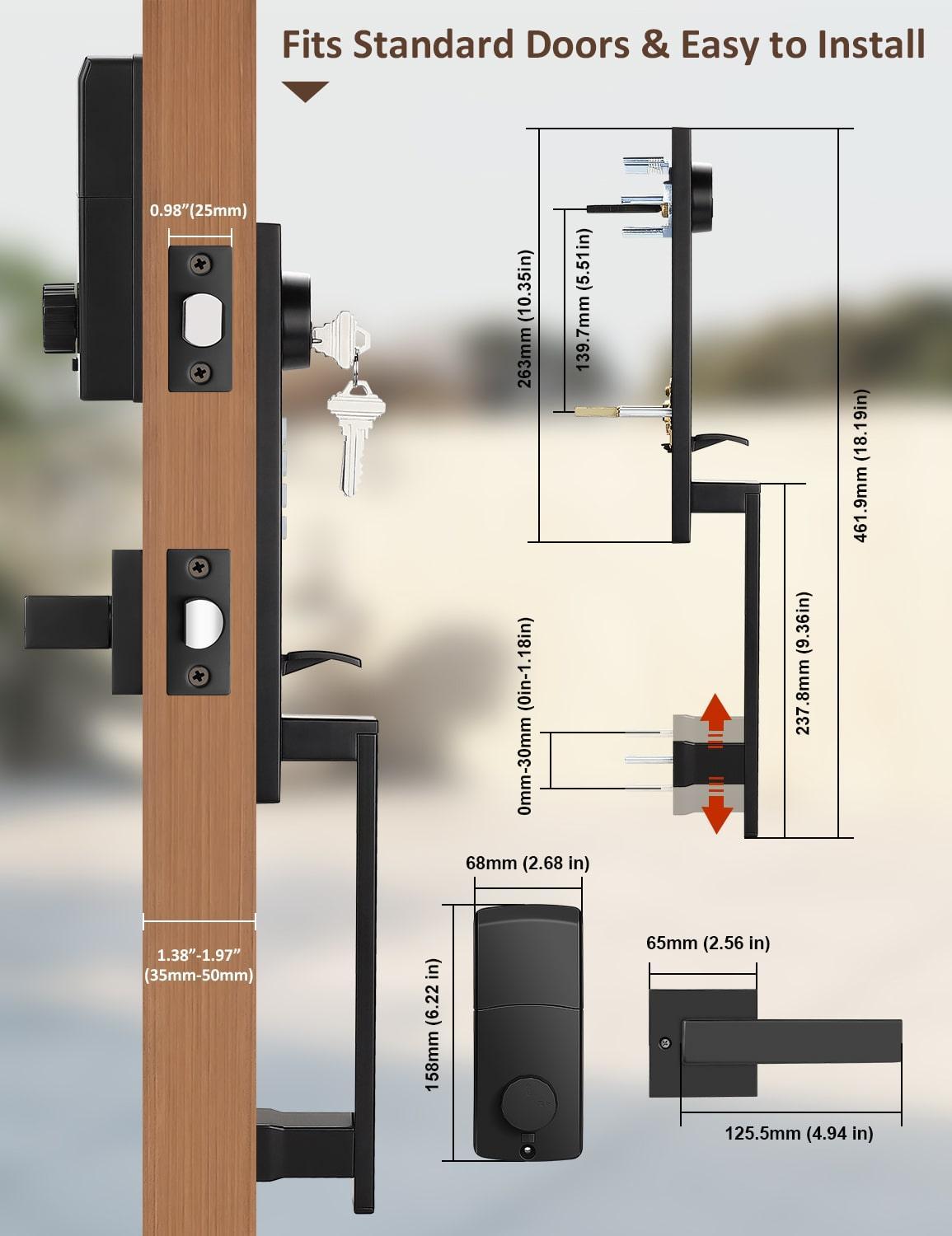 Adjustable hole distance fits various door setups (215mm to 245mm)