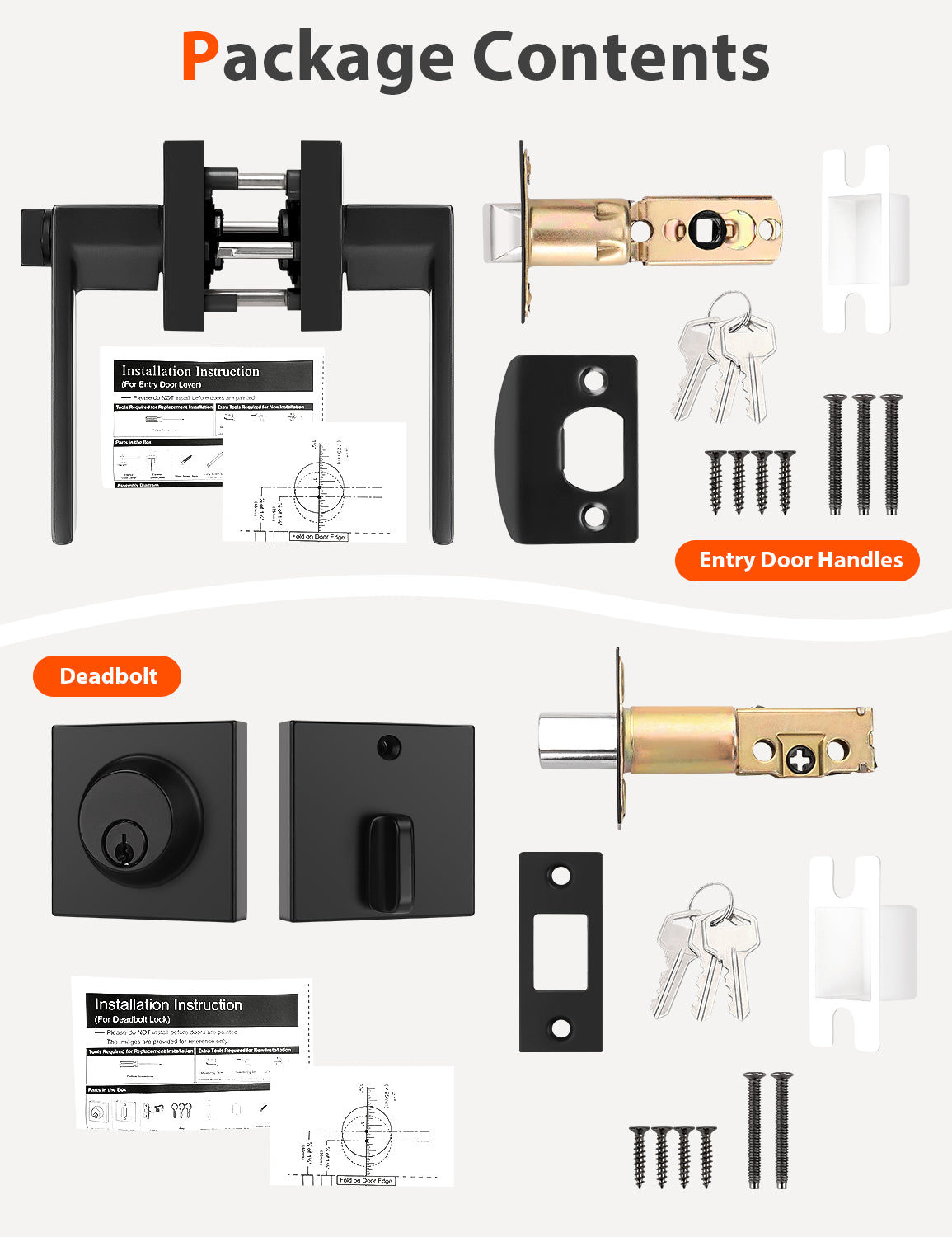 Tinewa Entry Door Lever with Single Cylinder Deadbolt, Black Keyed Alike Front Door Lock Set ,Privacy Handles Locksets for Entrance/Front and Office Doors