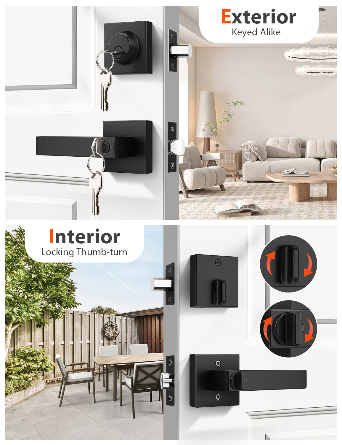 Tinewa Entry Door Lever with Single Cylinder Deadbolt, Black Keyed Alike Front Door Lock Set ,Privacy Handles Locksets for Entrance/Front and Office Doors