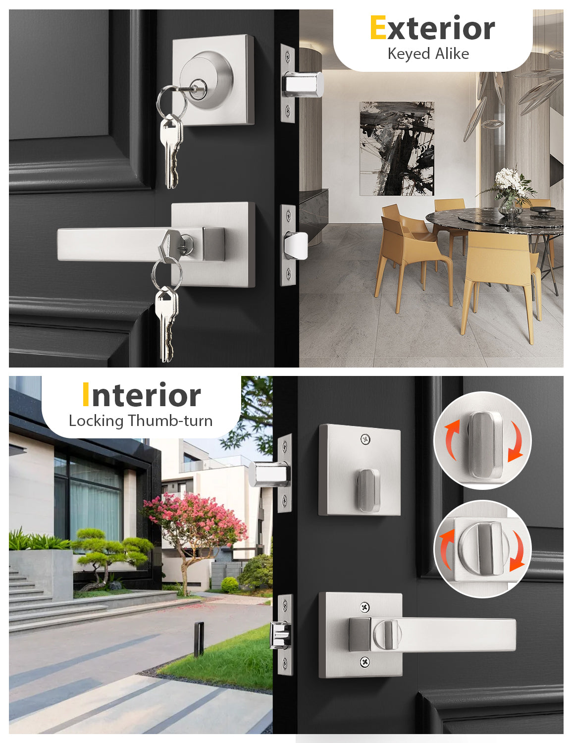 Tinewa Entry Door Lever with Single Cylinder Deadbolt, Brushed Nickel Keyed Alike Front Door Lock Set ,Privacy Handles Locksets for Entrance/Front and Office Doors