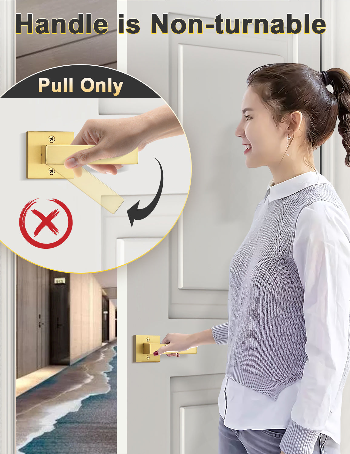 Non-turning dummy door handle for decorative or push-pull interior doors