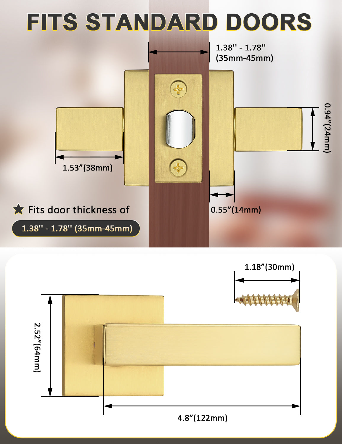 Easy-to-install keyless interior door handle with included mounting hardware