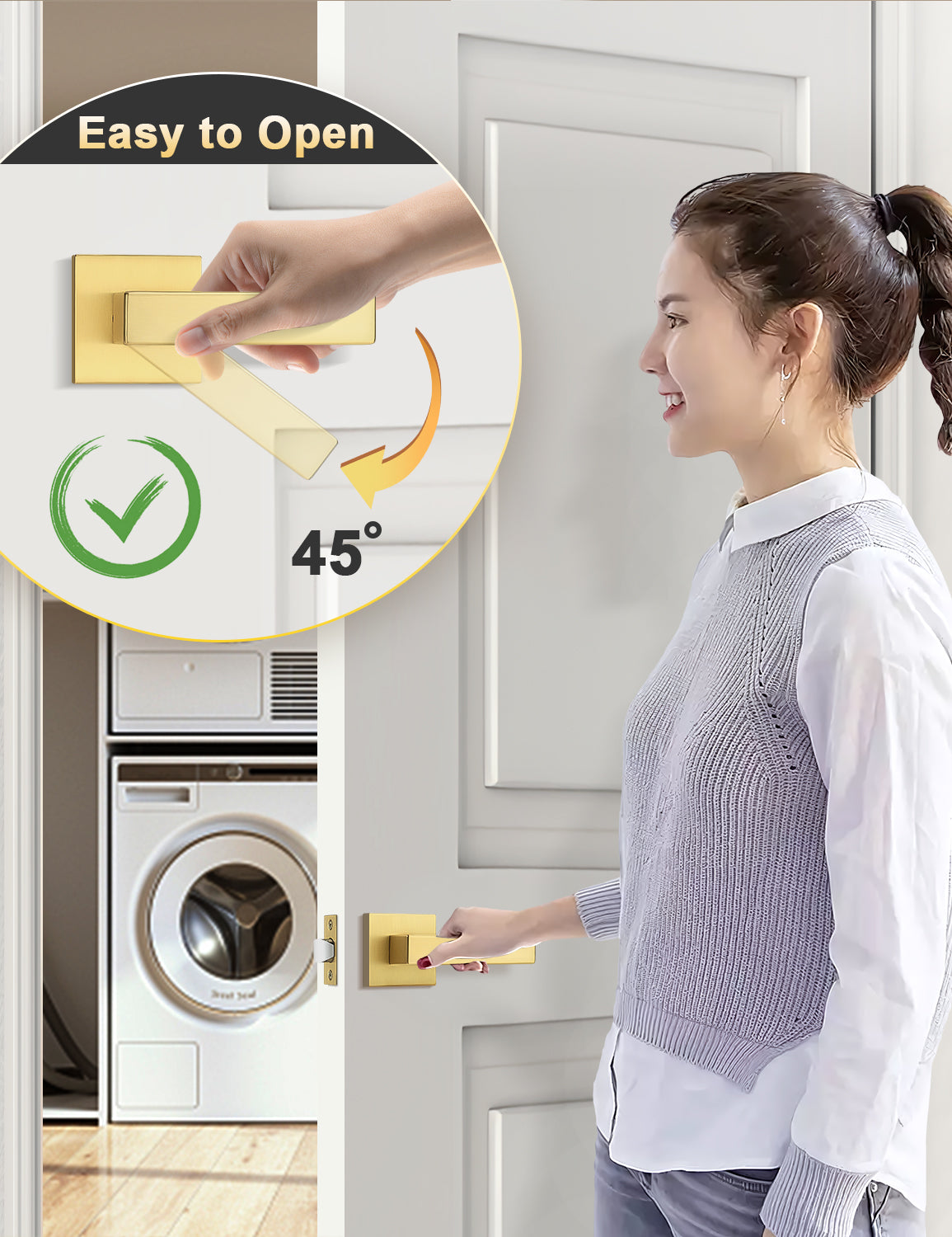 Non-locking keyless passage door handle ideal for free-access areas like hallways and closets