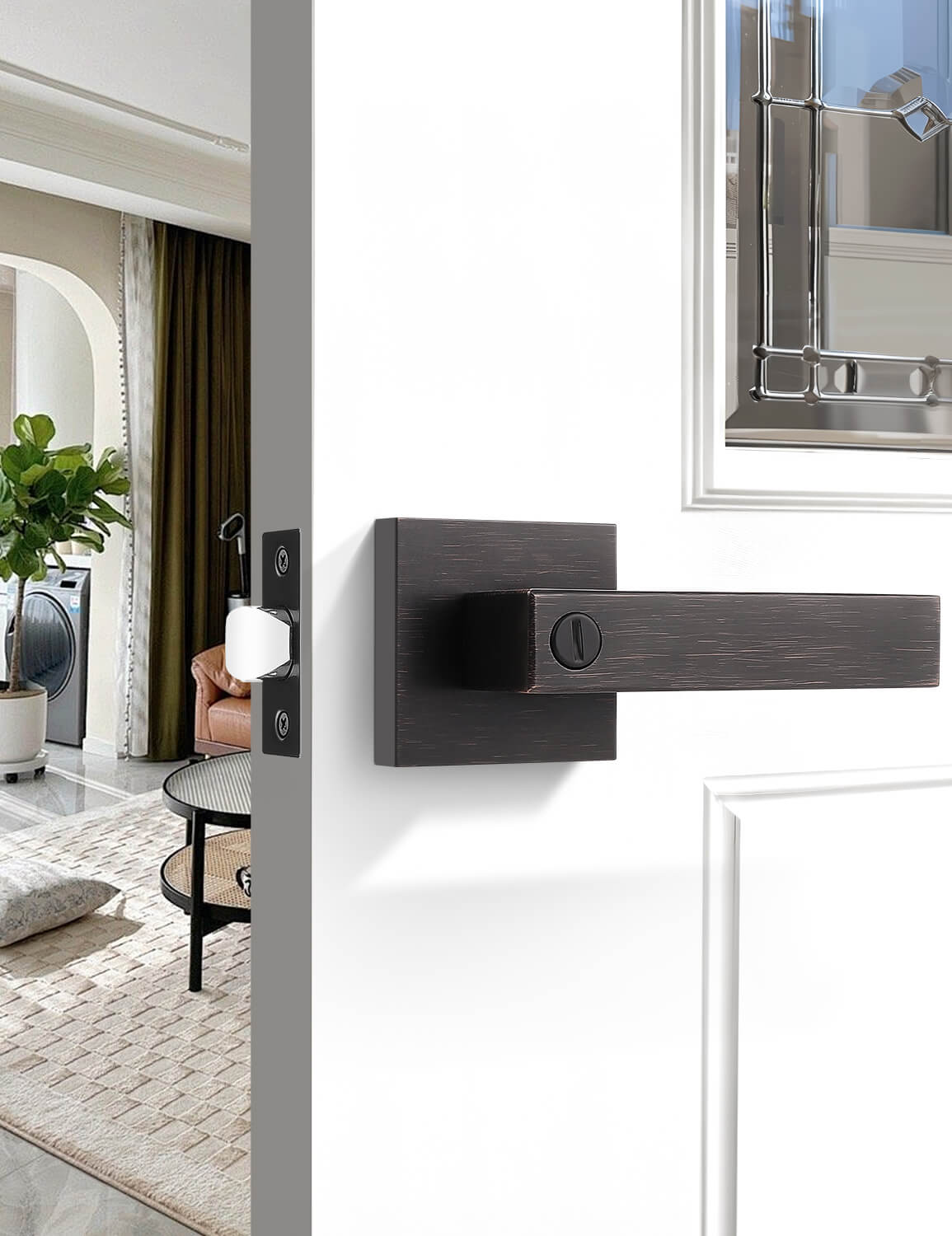 Tinewa bronze privacy door lever with vintage square design for bedroom and bathroom