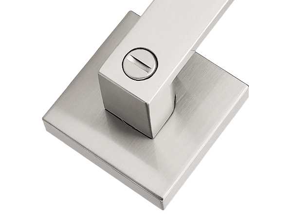 Satin nickel square privacy door lever with modern design for bedroom or bathroom