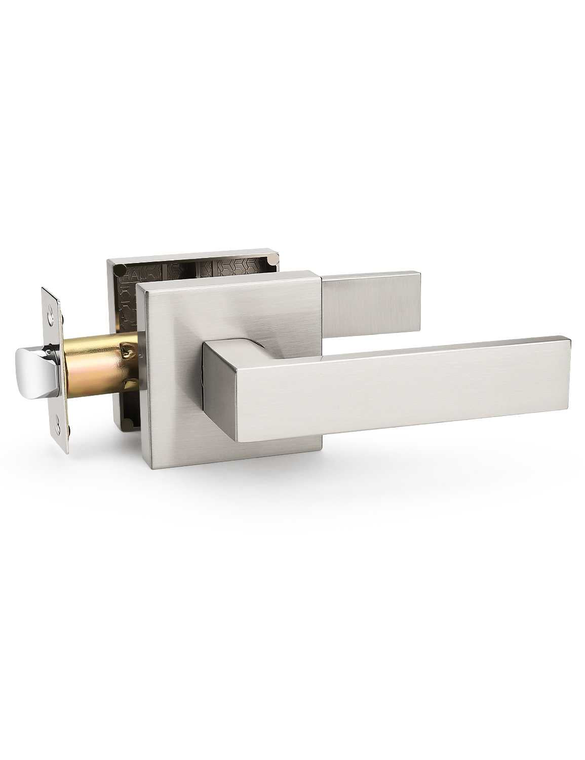 Satin nickel square lever handle with keyless passage function for interior doors