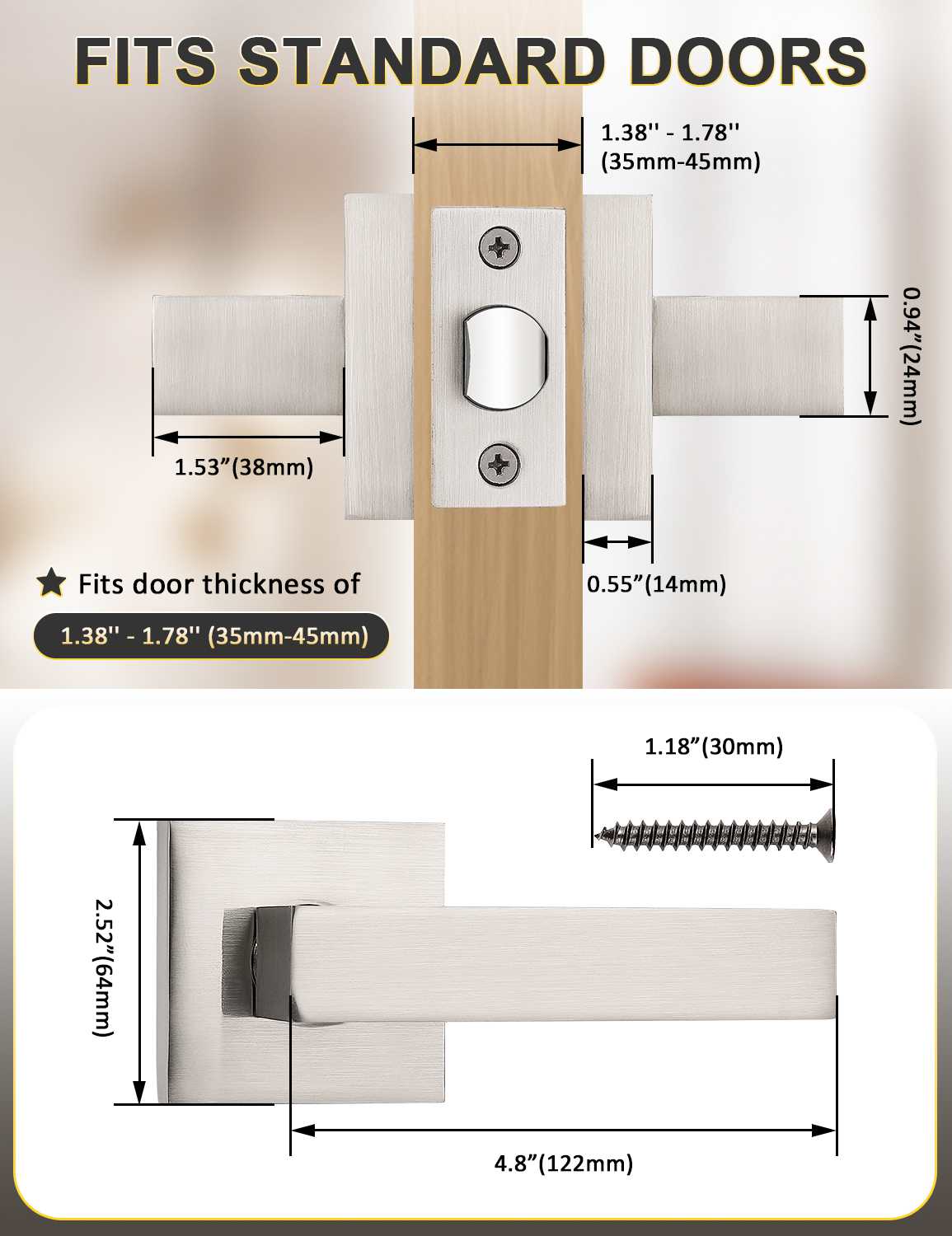 Interior passage door lever with reversible design for left or right-handed doors