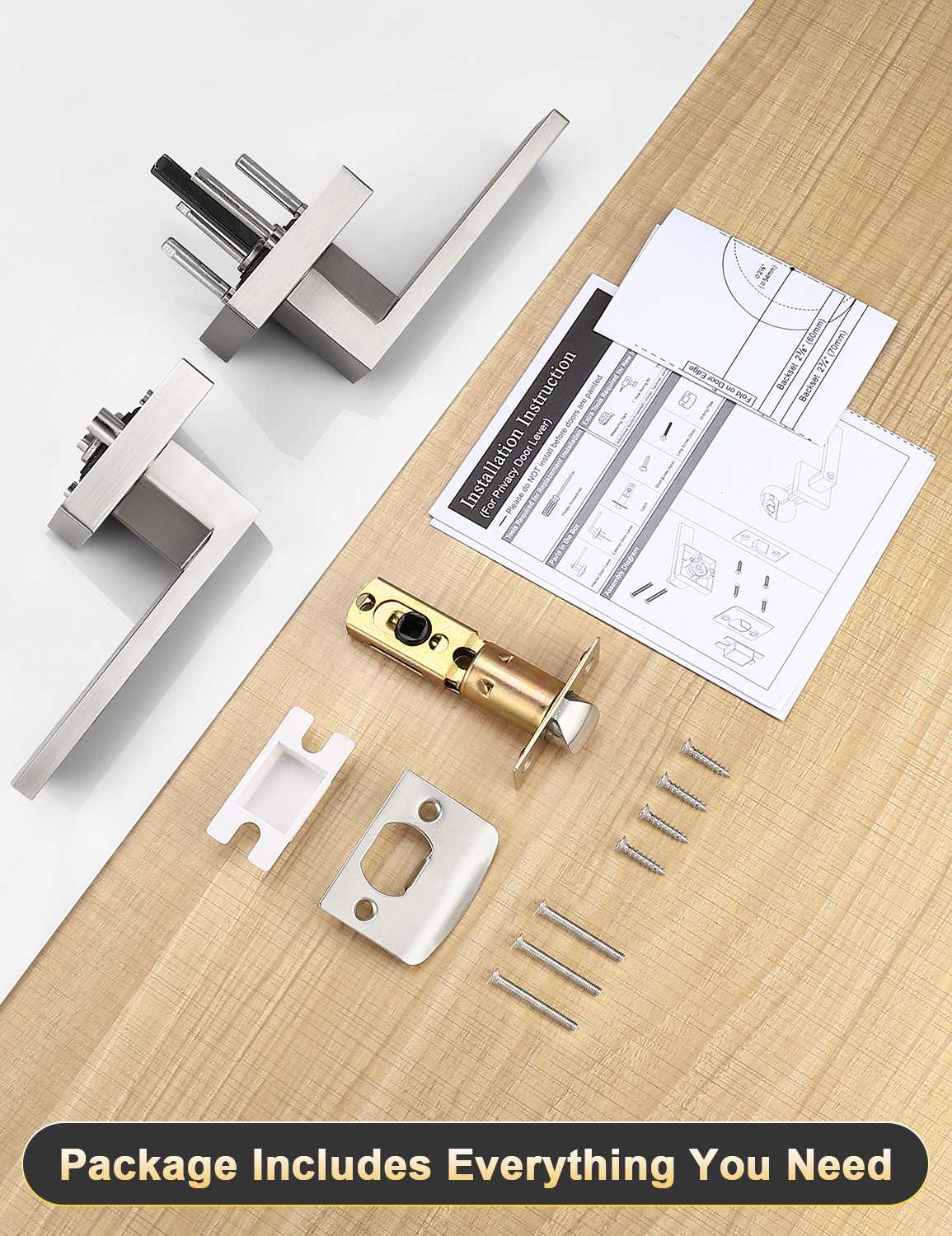 Tinewa keyless square lever handle set compatible with standard interior doors