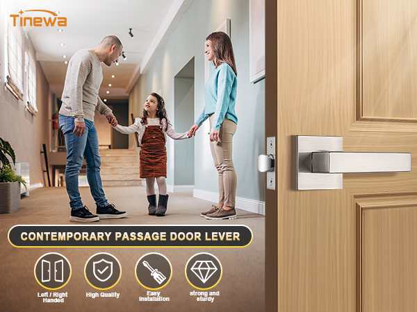 Satin nickel square lever handle with keyless passage function for interior doors