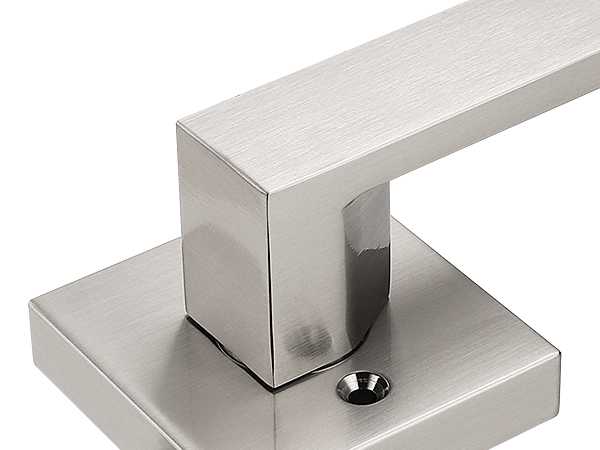 Satin nickel square lever handle with keyless passage function for interior doors