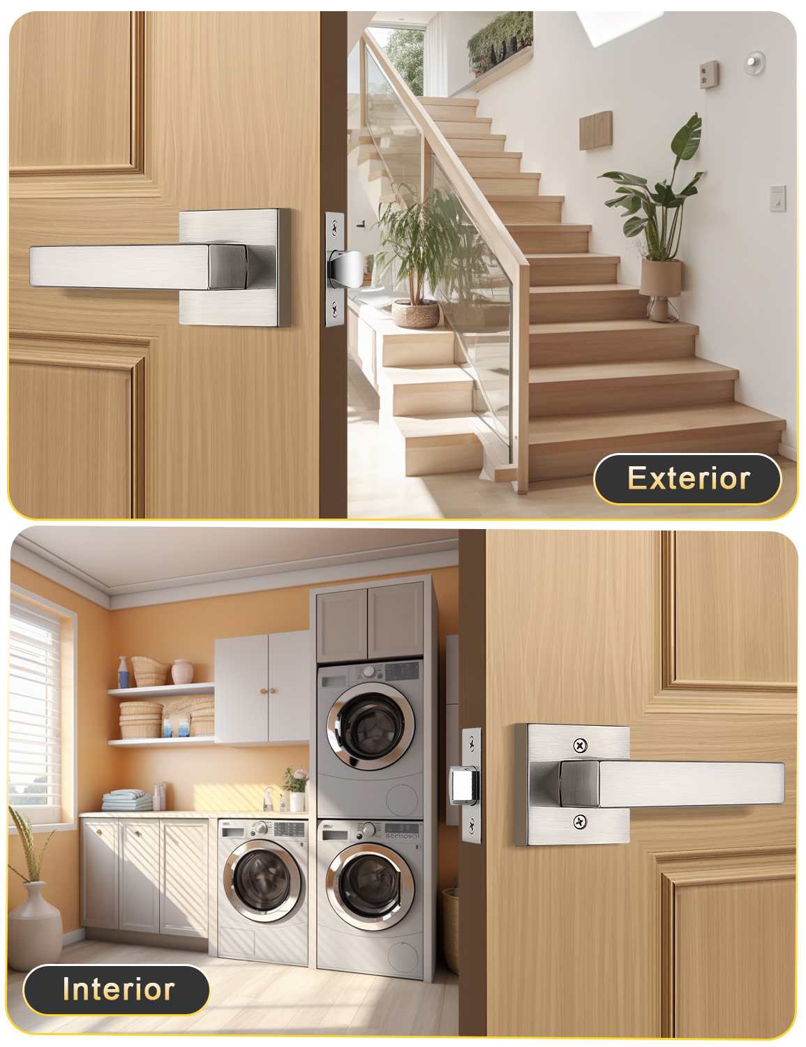 Tinewa modern square door handle in satin nickel finish, ideal for closets and hallways