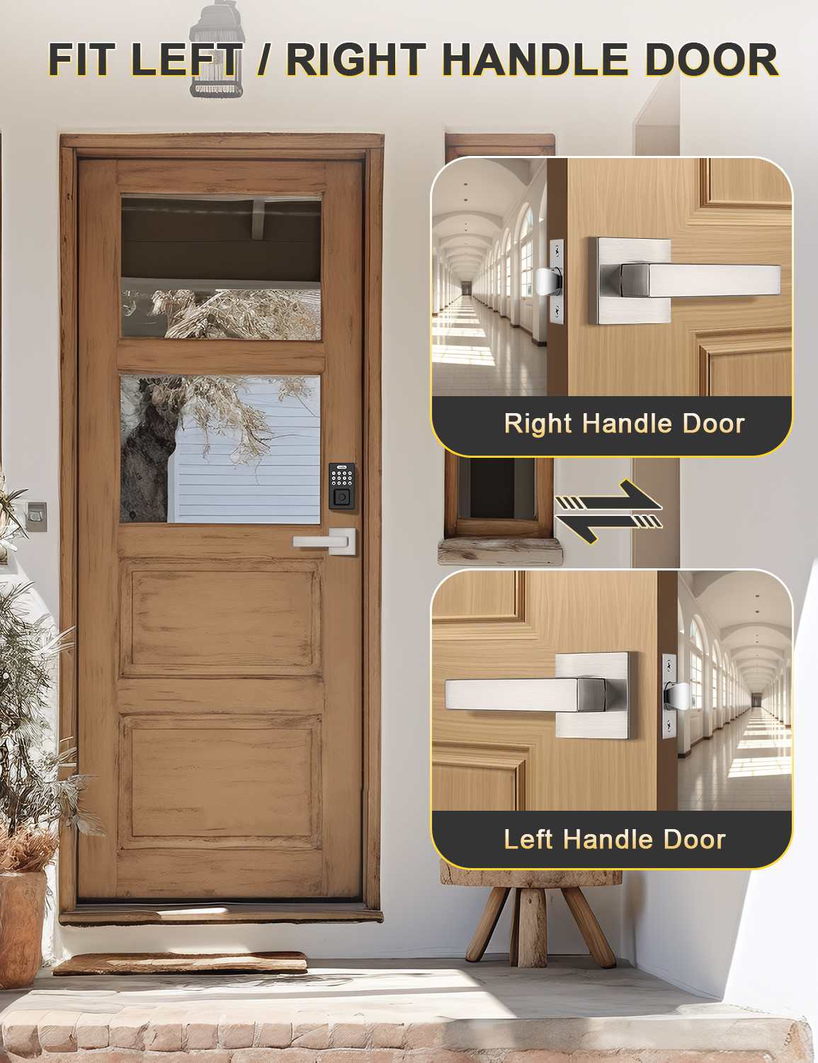 Keyless non-locking door handle with smooth finish and contemporary style