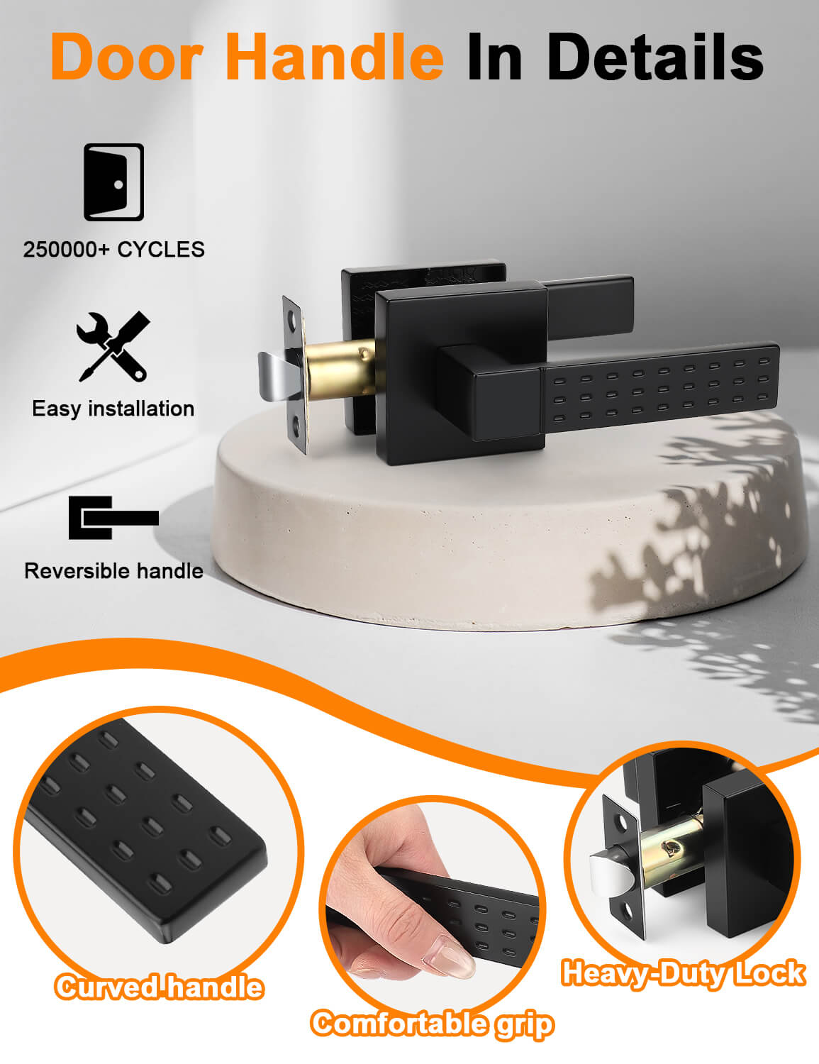 Heavy-duty black door lever with sleek square design for modern interiors