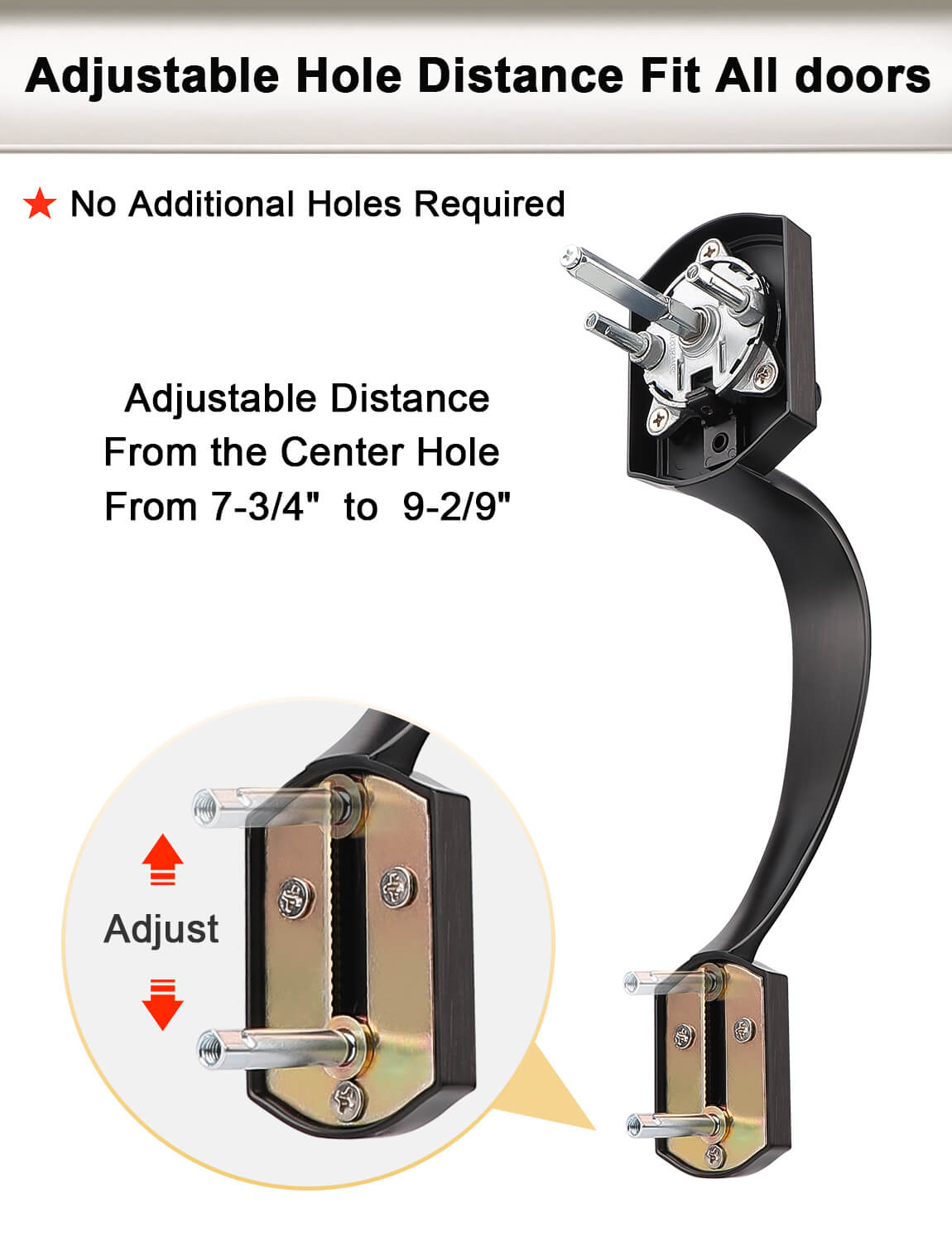 Adjustable screw hole design for easy installation on various doors