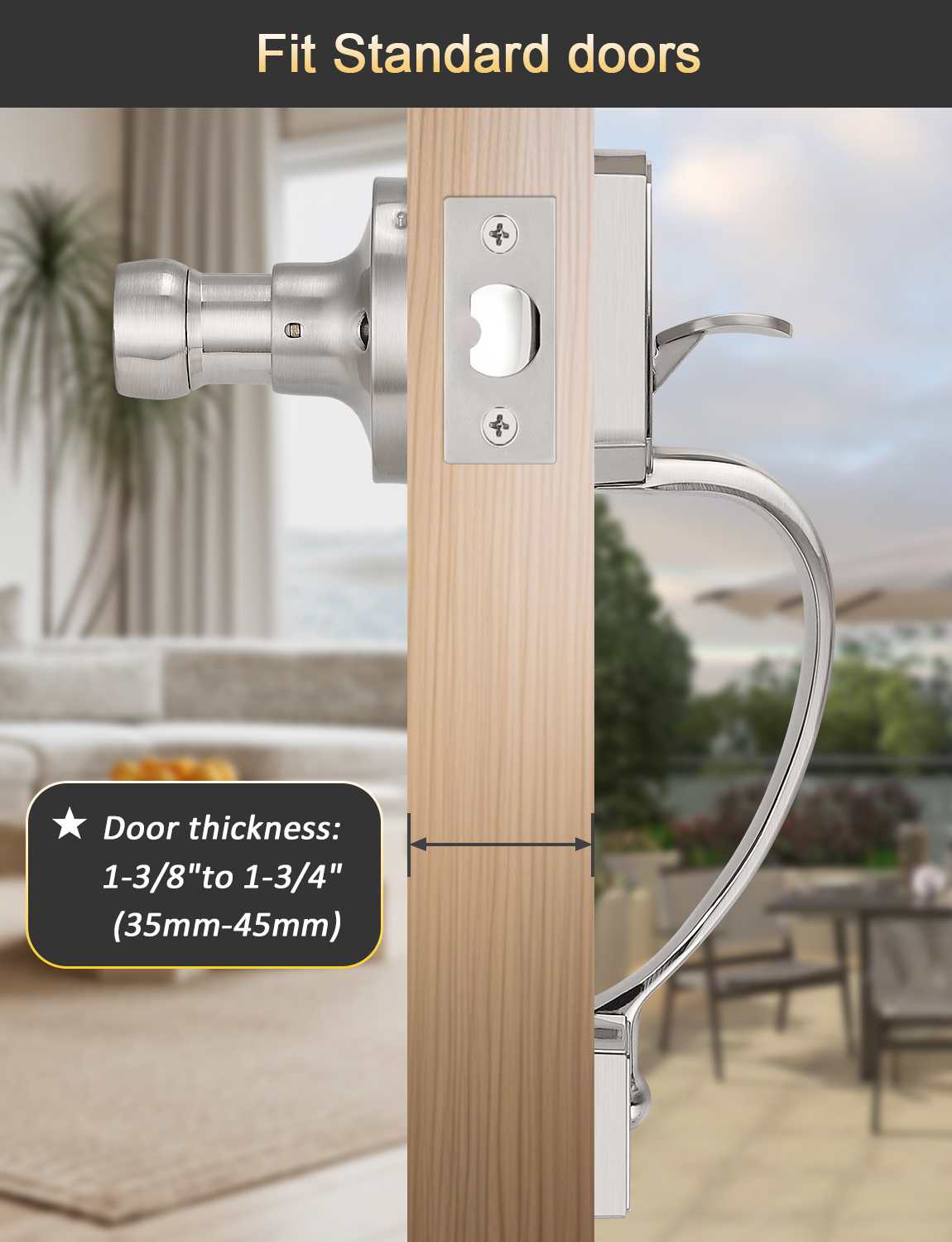 Heavy-duty front door lock set with adjustable hole spacing and durable construction
