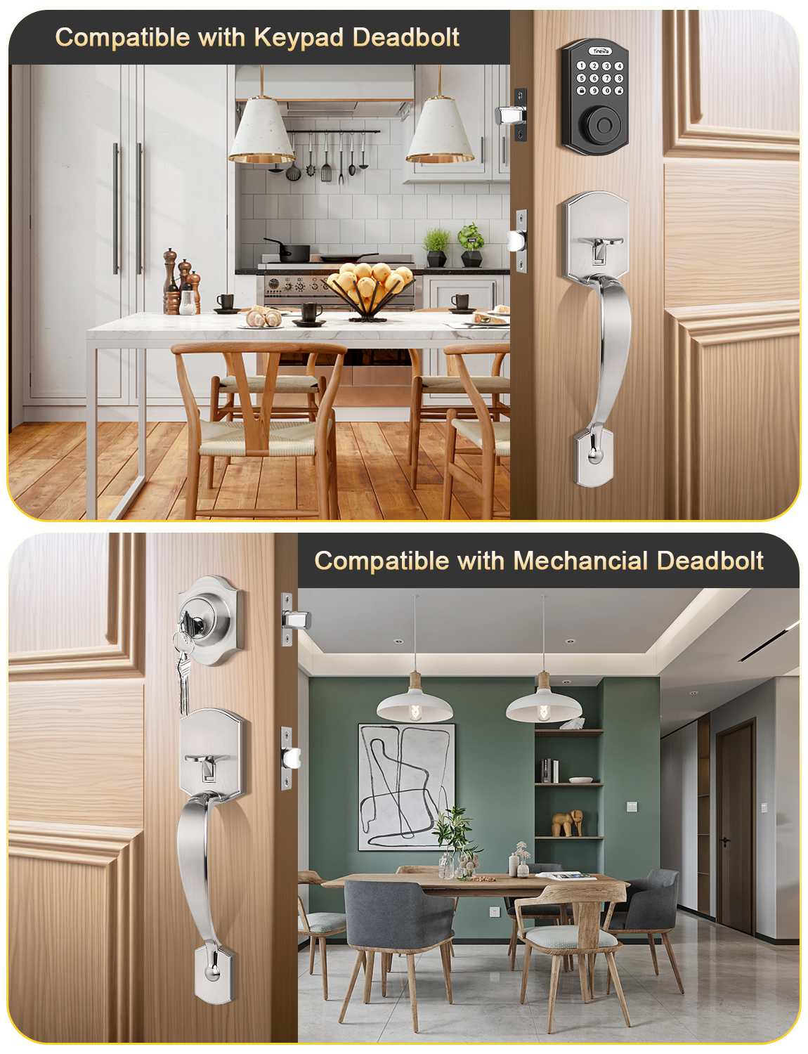 Tinewa entry door handle in satin finish with wave lever and classic styling