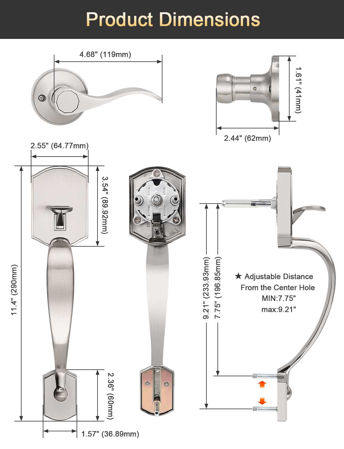 Tinewa satin nickel entry handle designed for standard doors with modern wave lever