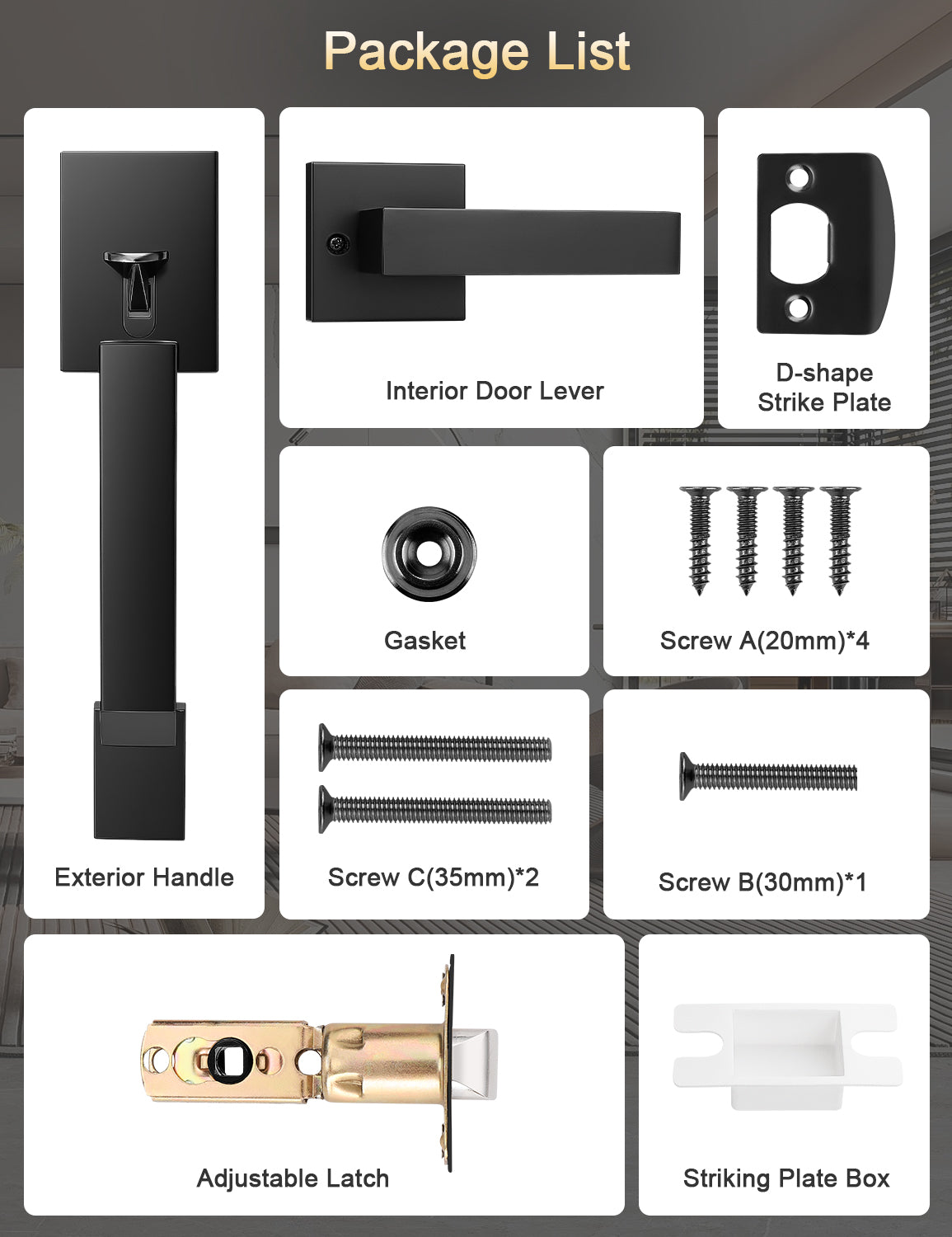 Tinewa Square Front Door Handle with Classic Door Lever, Upgrated Exterior Door Entry Handle No Lock, Reversible for Left & Right Handed 1 Pack
