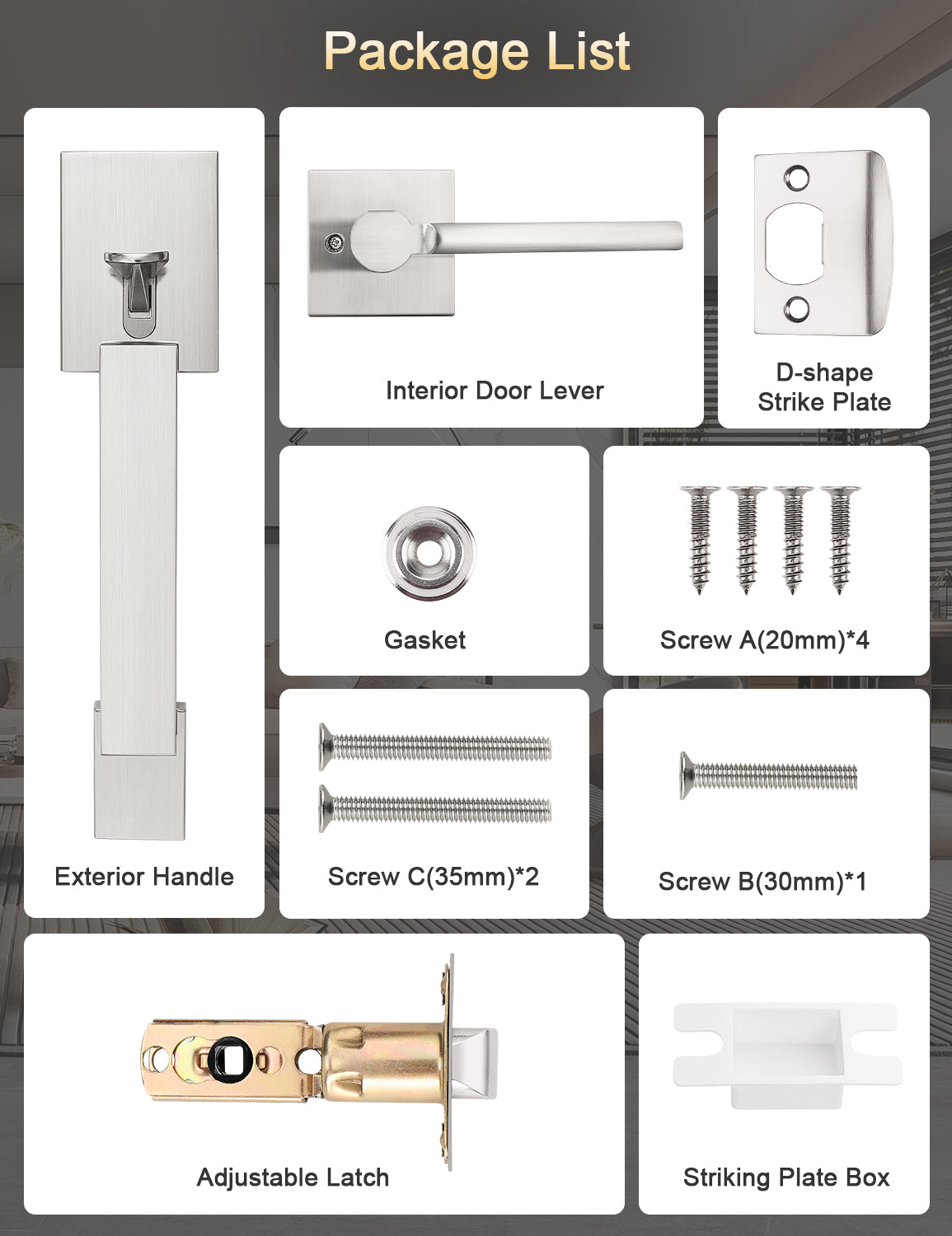 Tinewa San Clemente Handleset with Halifax Lever, Upgrated Entry Handleset, Adjustable Hole Space, Zinc Alloy & Reversible Handle Lever, 1 Pack