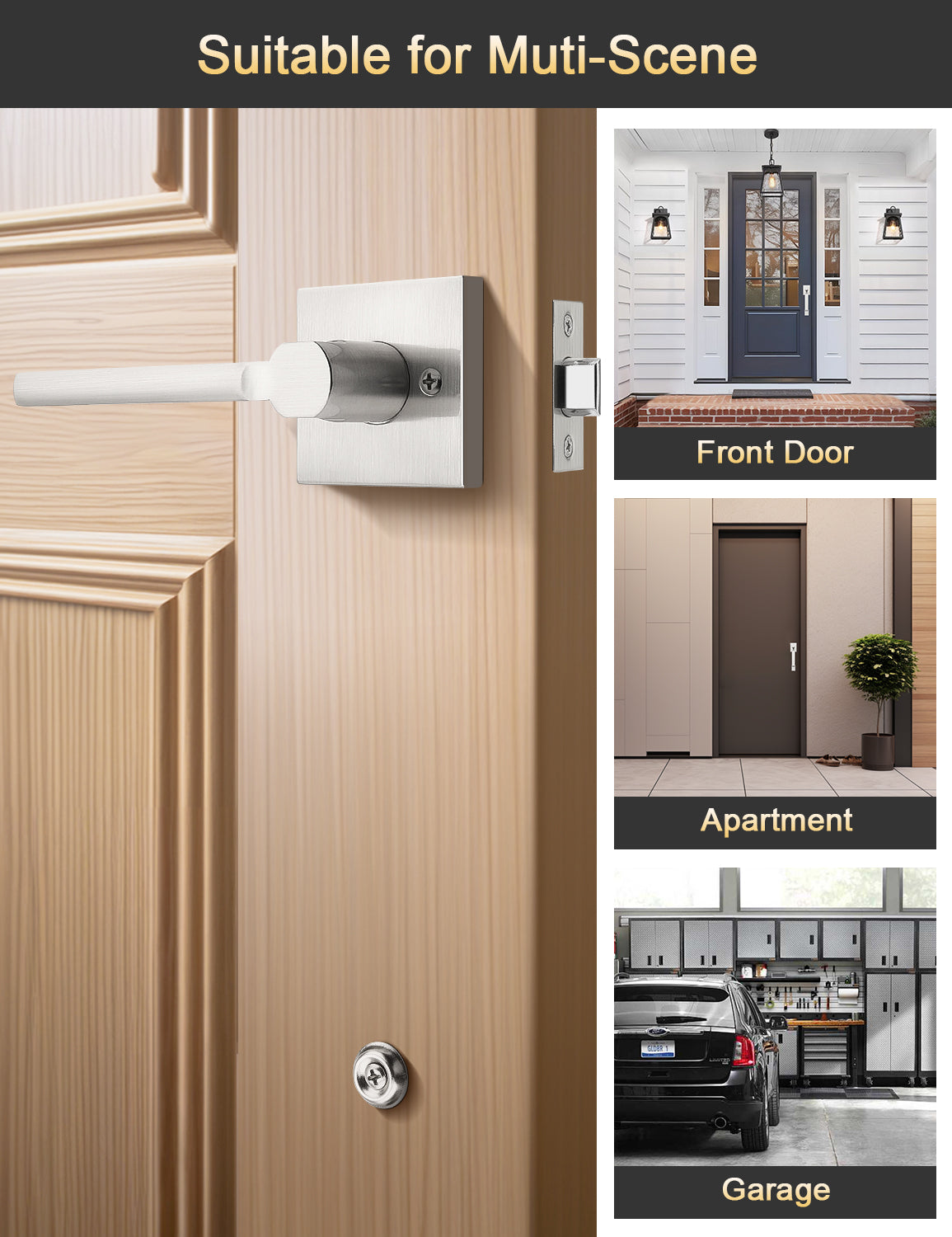 Tinewa San Clemente Handleset with Halifax Lever, Upgrated Entry Handleset, Adjustable Hole Space, Zinc Alloy & Reversible Handle Lever, 1 Pack