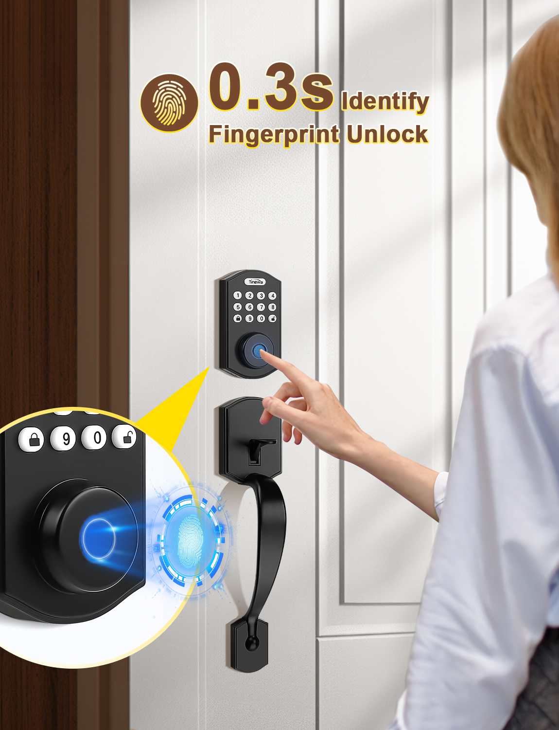 Fast 0.3s fingerprint recognition smart lock for secure and instant unlocking