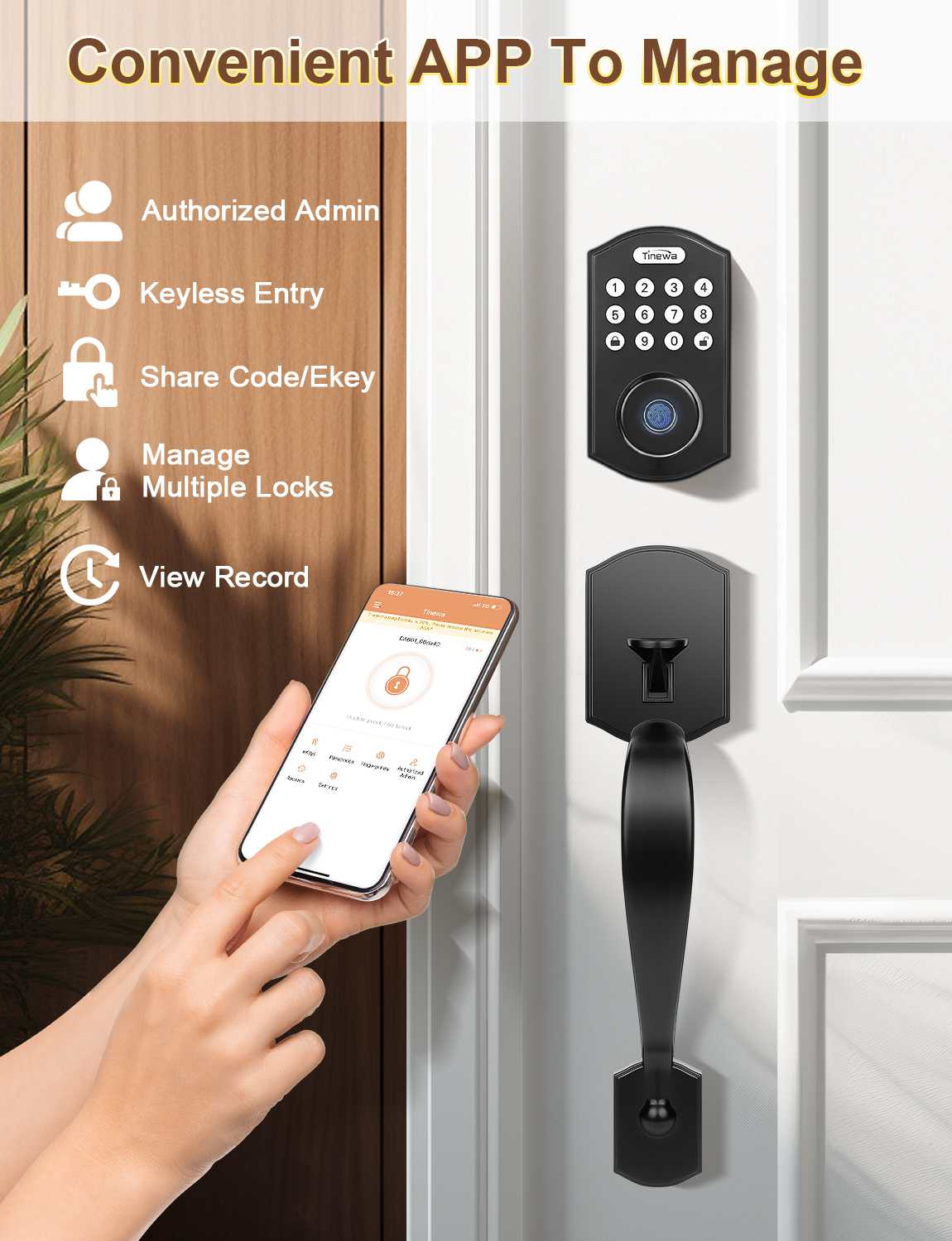 Tinewa smart lock with mobile app control for user management and access tracking