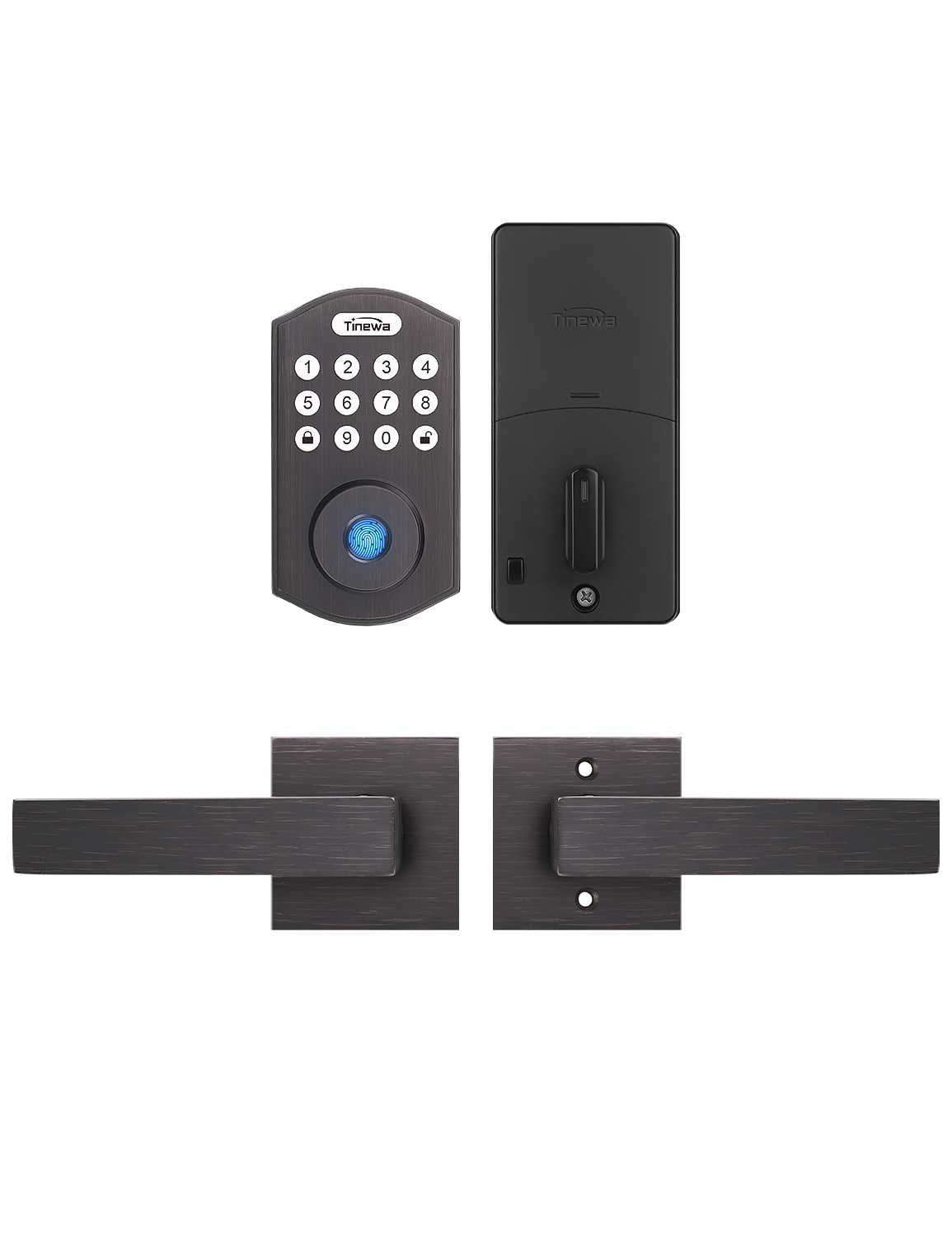 Tinewa smart lock set with round keypad deadbolt and dual lever handles