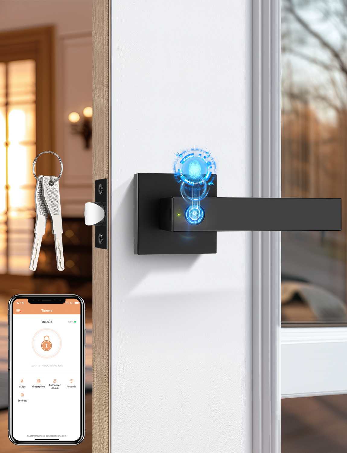 GHome Smart Türknauf Fingerabdruck Türschloss Mit App-Steuerung – Biometrisches Smart Lock Für Zuhause, Büro, Hotels Und Wohnungen