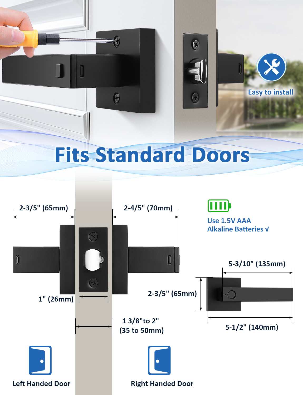 Biometric door knob designed to fit all standard interior and exterior doors