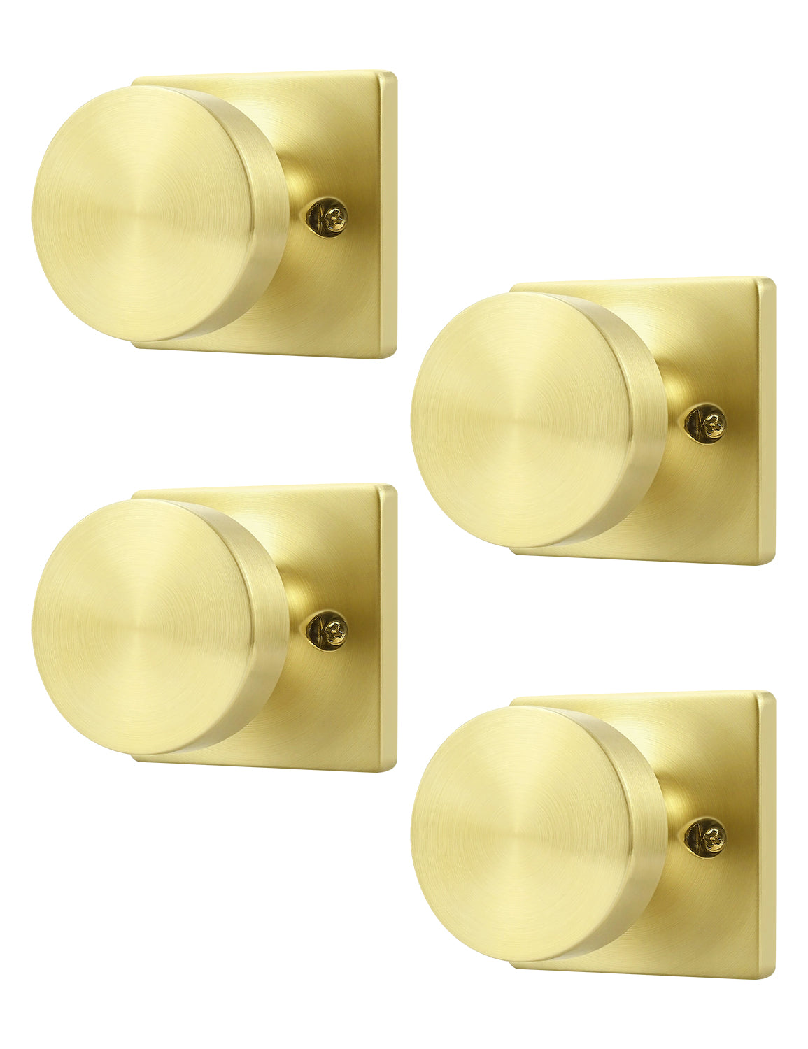 Tinewa non-turning interior push/pull door knob with square rose, modern design for one-side pull applications, 4 pack