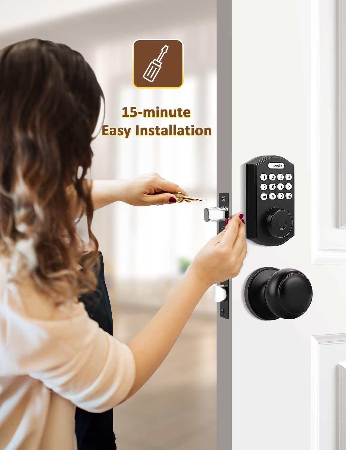 Easy to install front door smart lock with reversible handles