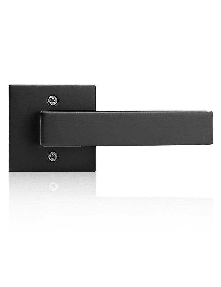 Sleek matte black square lever with clean lines for non-functional door use
