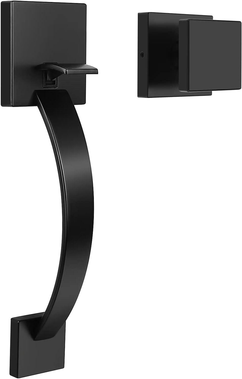 Tinewa entry door handle in matte black with minimalist square knob design