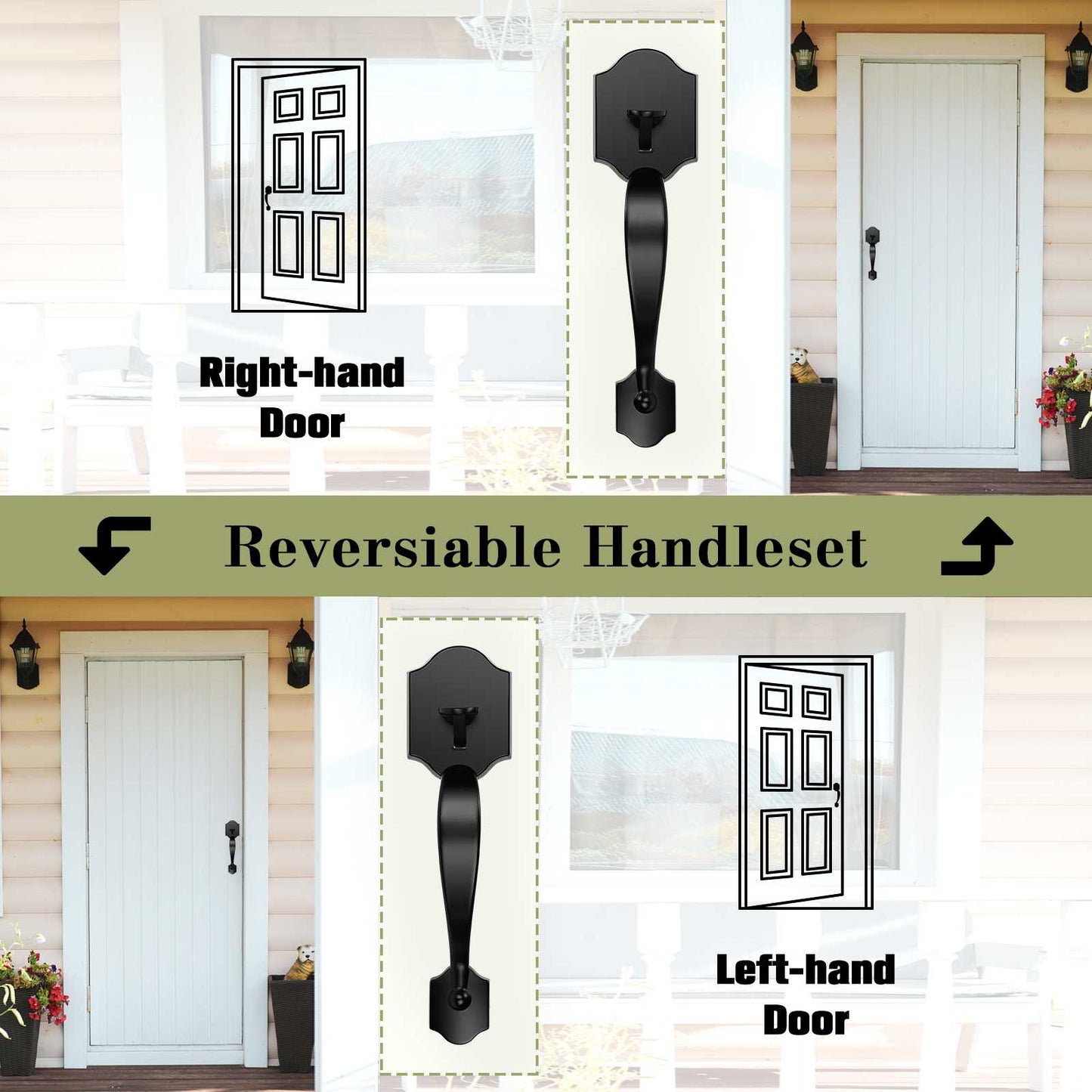 Exterior door handleset with bold black finish for front and back entry doors