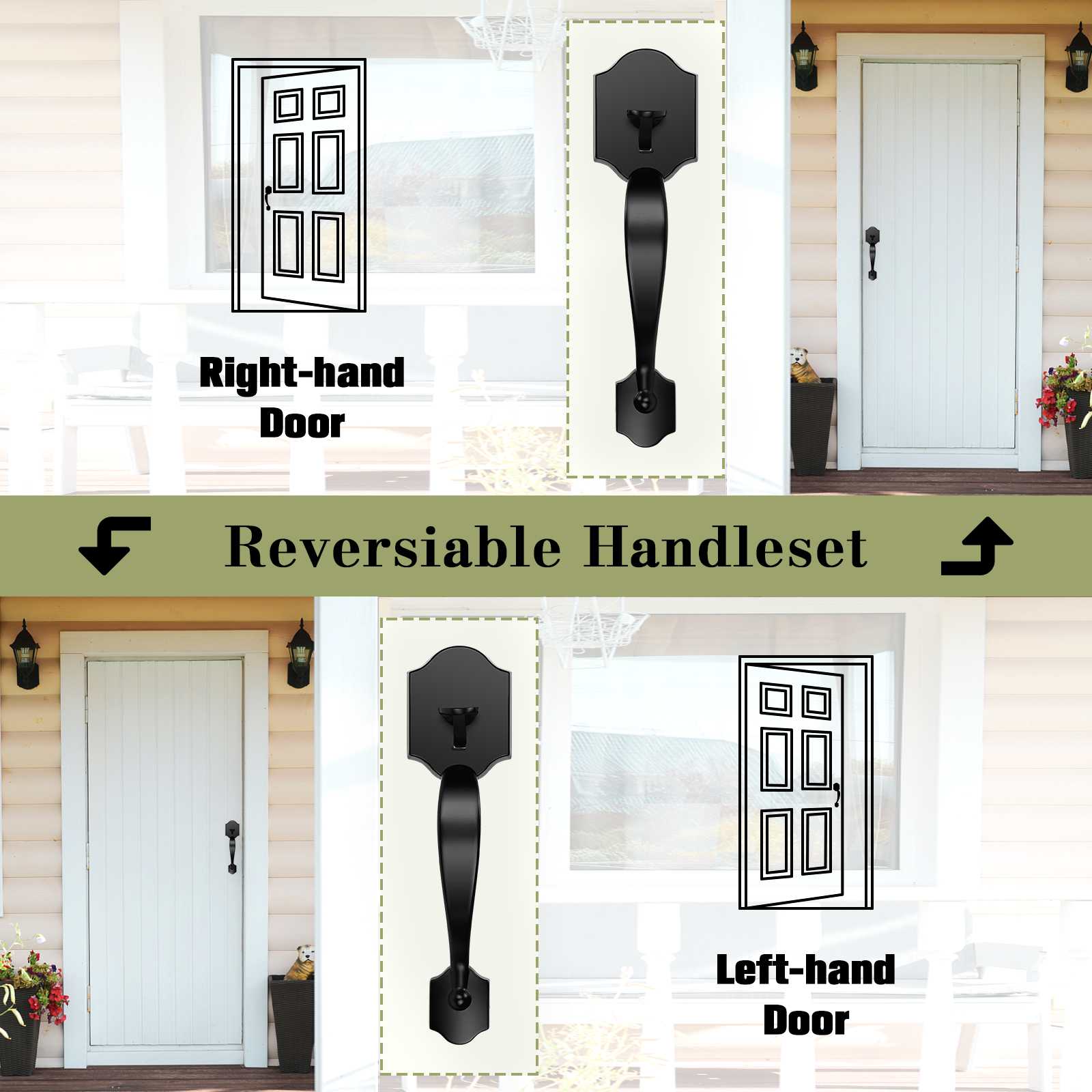 Exterior door handleset with bold black finish for front and back entry doors