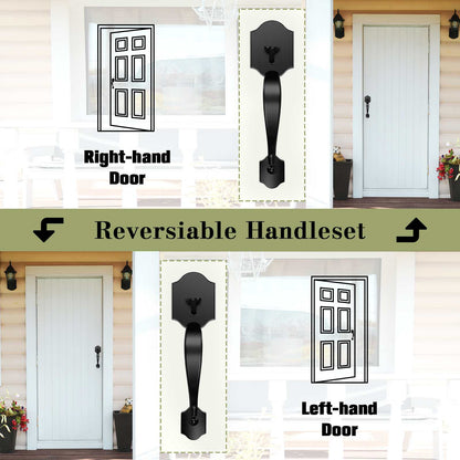 Exterior door handleset with bold black finish for front and back entry doors