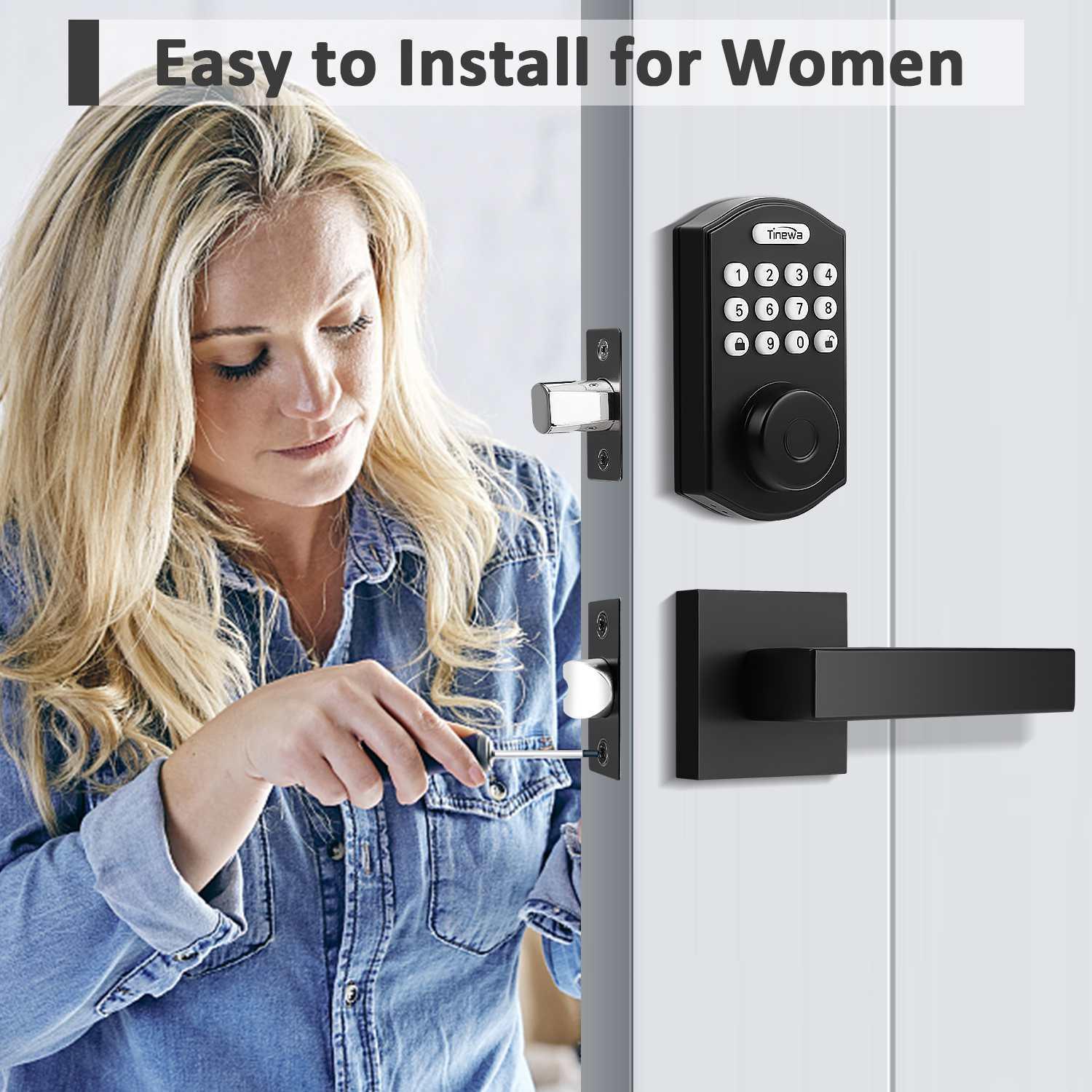 Tinewa Fingerprint Door Lock, Round Keypad Door Lock with 2 Handles, Electronic Smart Deadbolt, Front Door Handle Sets, APP Control, Keyless Entry, Auto Lock - Tinewa