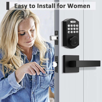 Tinewa Fingerprint Door Lock, Round Keypad Door Lock with 2 Handles, Electronic Smart Deadbolt, Front Door Handle Sets, APP Control, Keyless Entry, Auto Lock - Tinewa