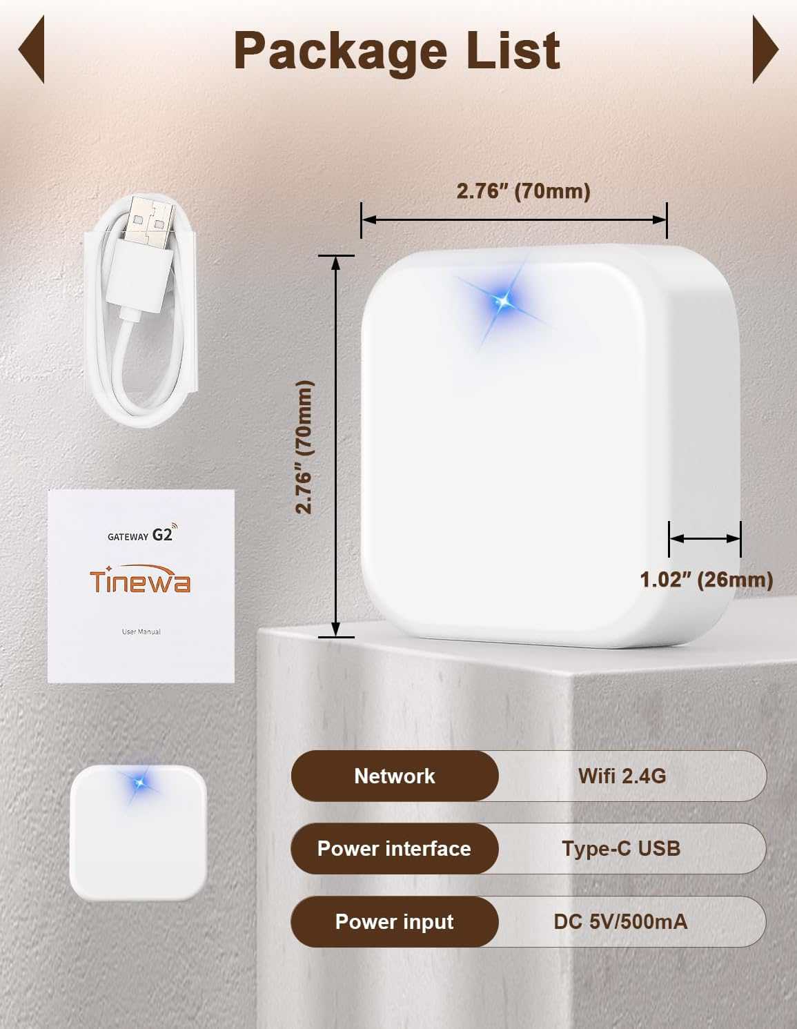 Tinewa G2 Gateway, Smart Lock WiFi Gateway, Paired with Smart Door Lock to Realize APP Remote Control, Compatible with Tinewa Lock APP and TT Lock APP - Tinewa