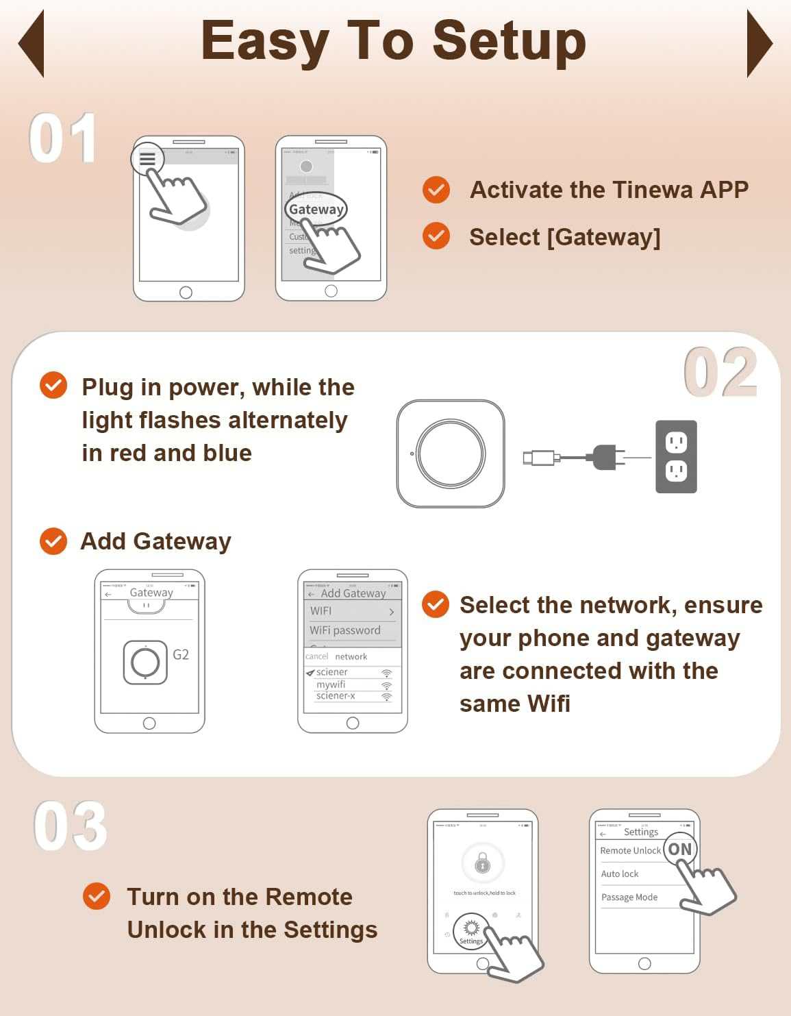 Tinewa G2 Gateway, Smart Lock WiFi Gateway, Paired with Smart Door Lock to Realize APP Remote Control, Compatible with Tinewa Lock APP and TT Lock APP - Tinewa