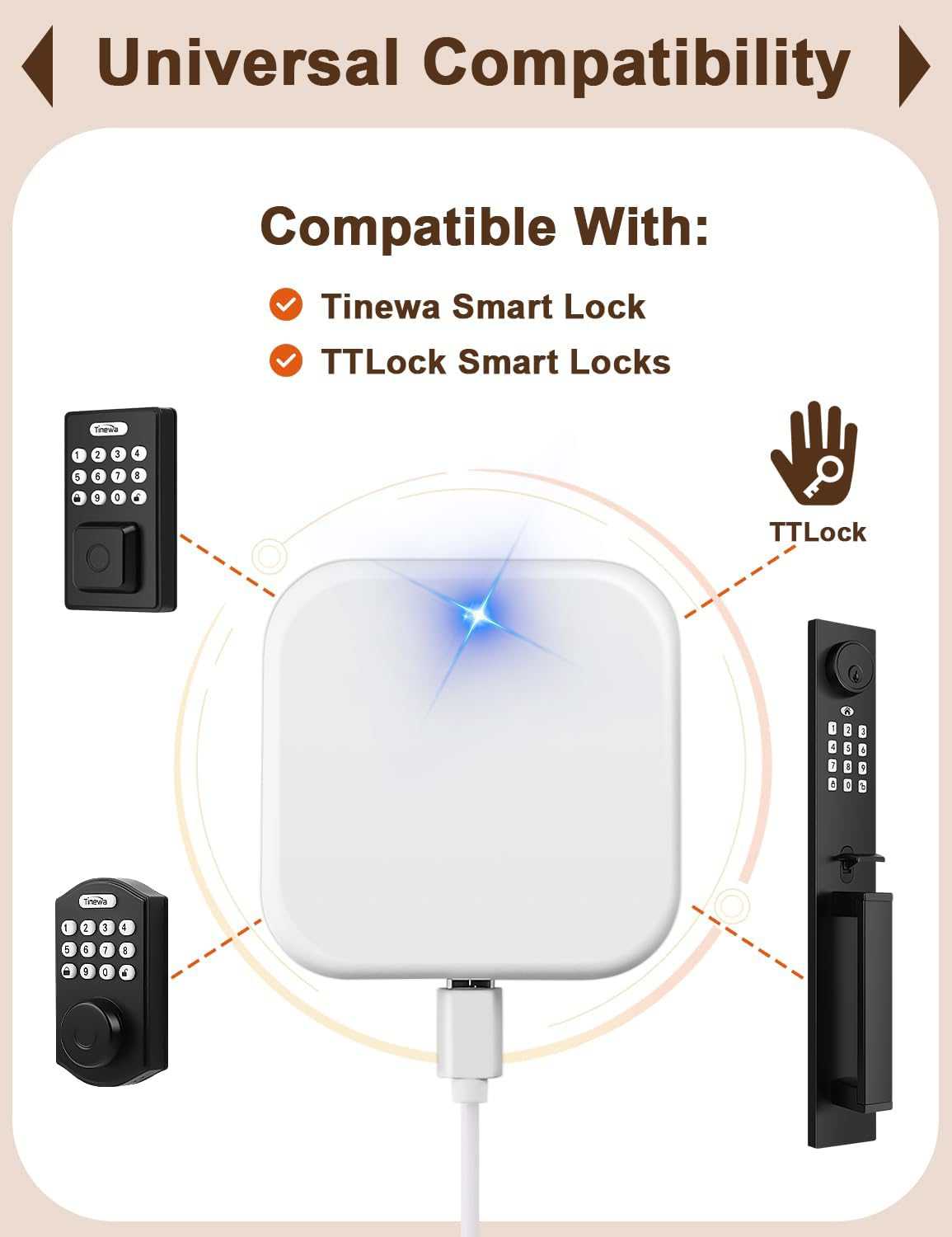 Tinewa G2 Gateway, Smart Lock WiFi Gateway, Paired with Smart Door Lock to Realize APP Remote Control, Compatible with Tinewa Lock APP and TT Lock APP - Tinewa