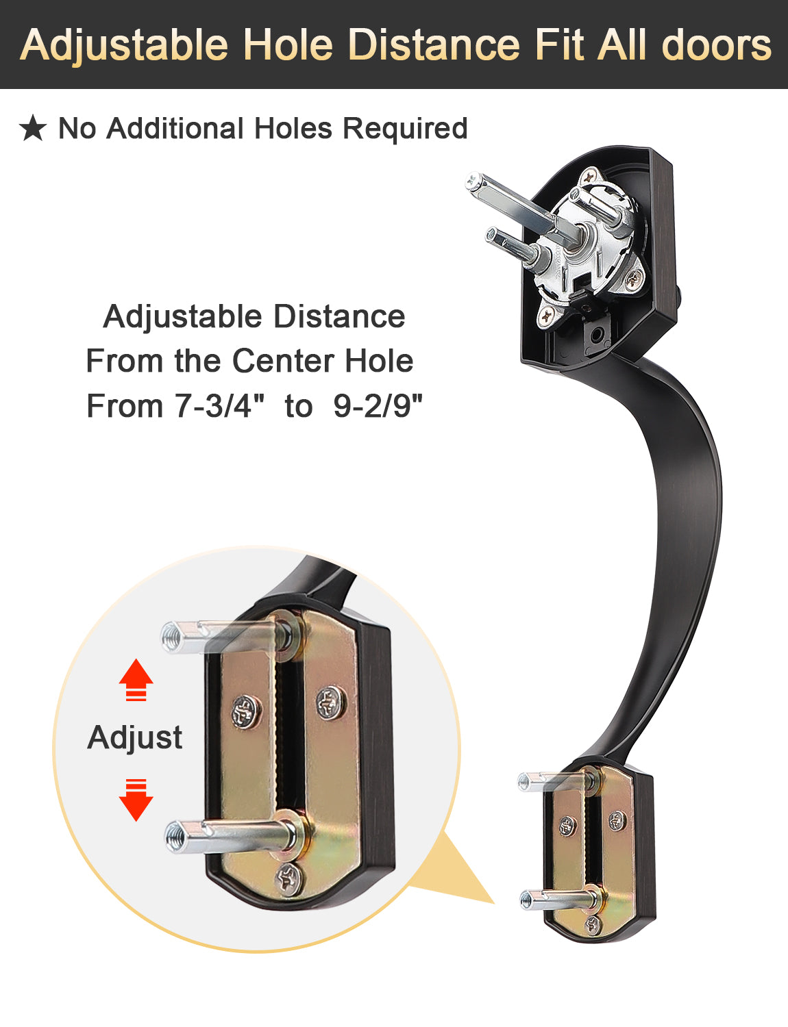 Tinewa front door handle set with adjustable hole spacing