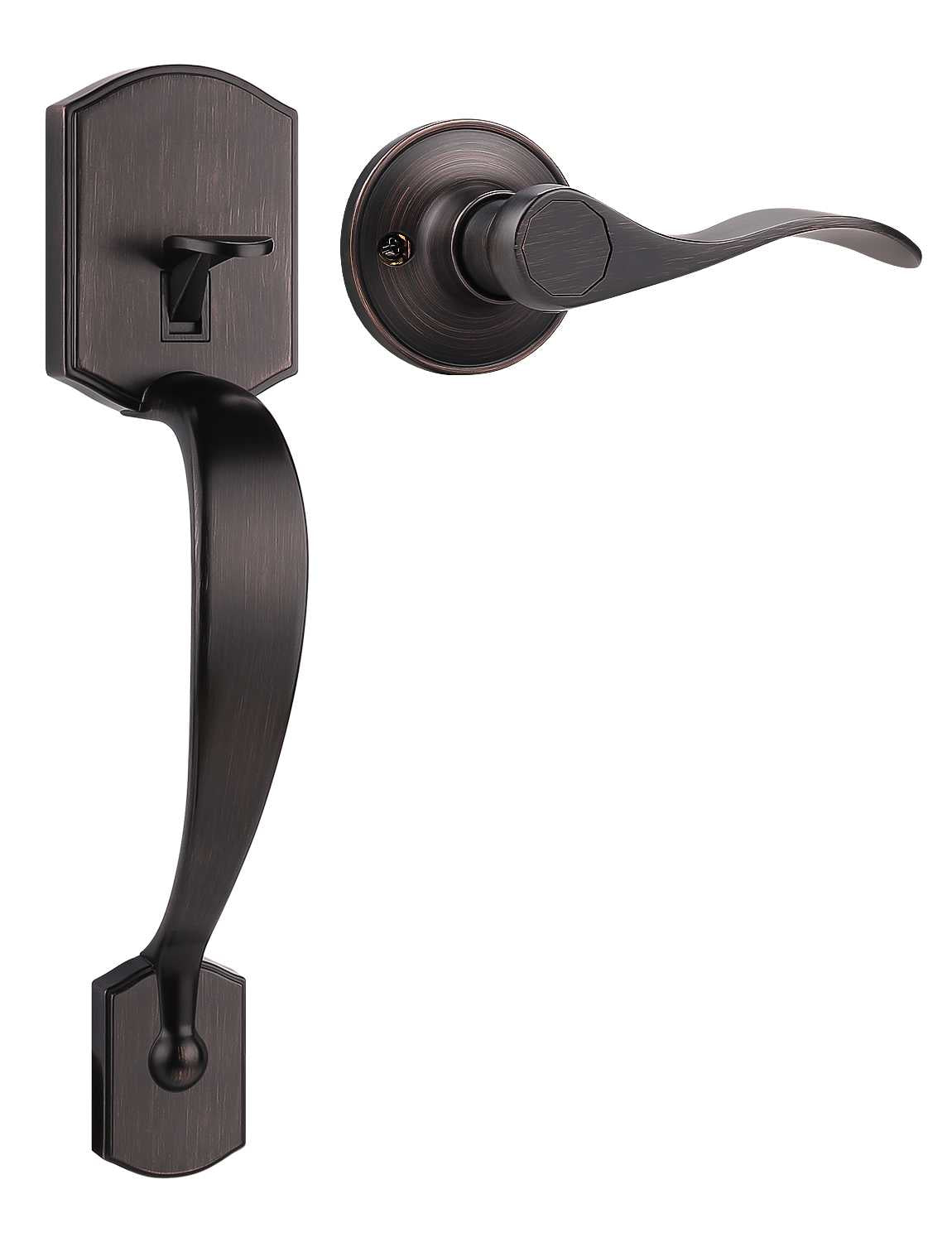 Tinewa Camelot Trim Lower Half Handleset, Satin Nickel Finish, Upgated Entry Door Handle with Accent Wave Door Lever for Electronic Keypad with Drop Interior Left Handed Lever - Tinewa