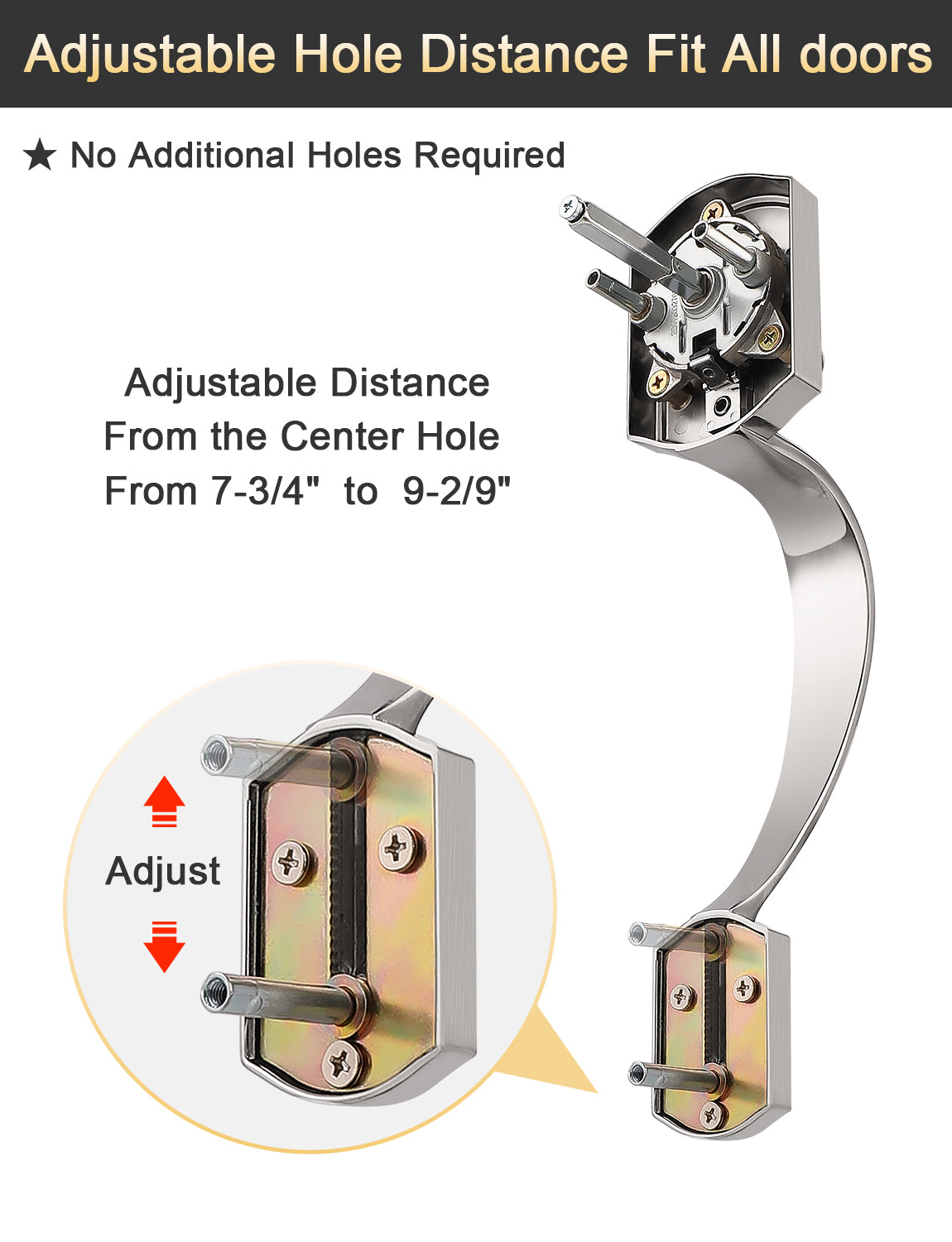 Heavy-duty front door lock set with adjustable hole spacing and durable construction