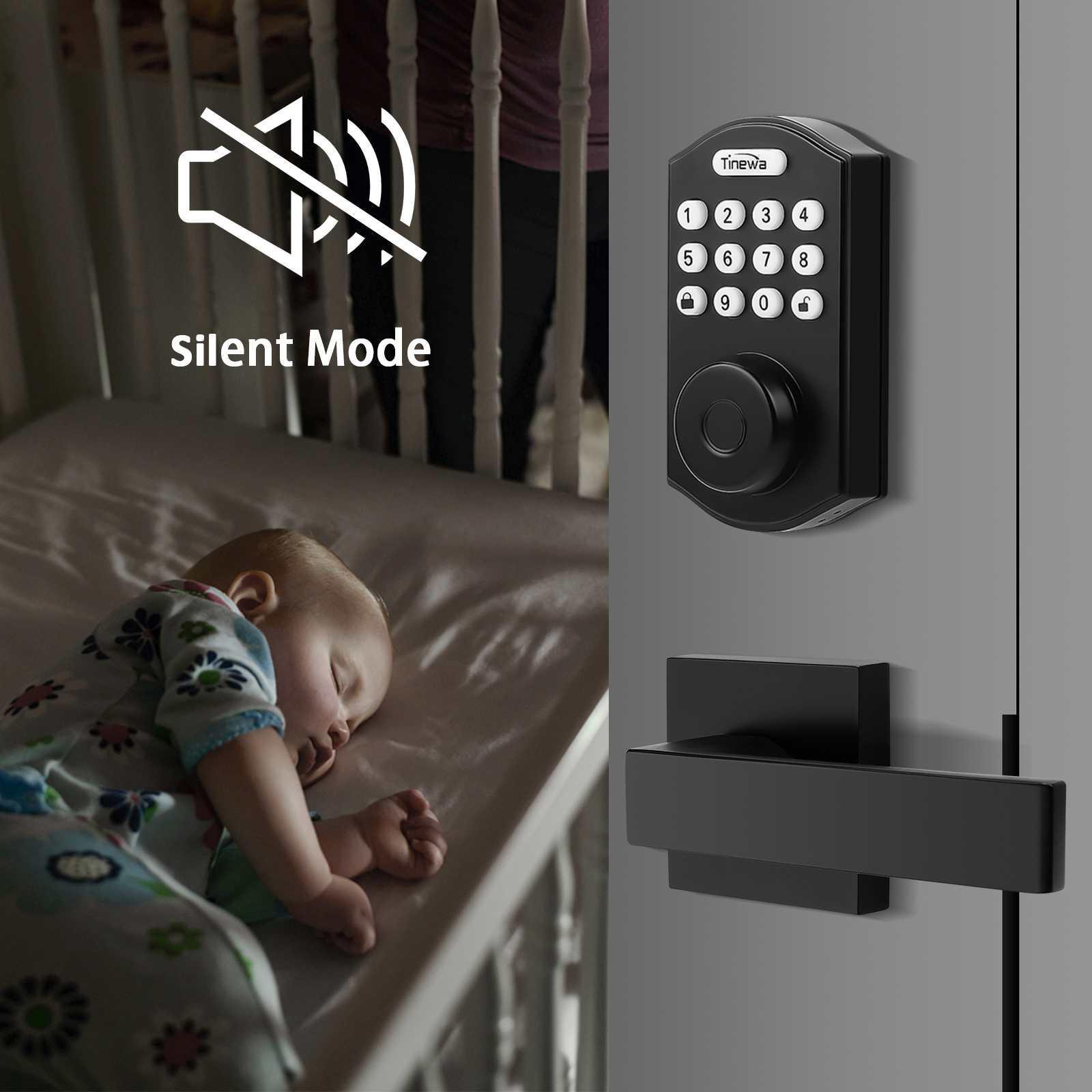 Tinewa Fingerprint Door Lock, Round Keypad Door Lock with 2 Handles, Electronic Smart Deadbolt, Front Door Handle Sets, APP Control, Keyless Entry, Auto Lock - Tinewa