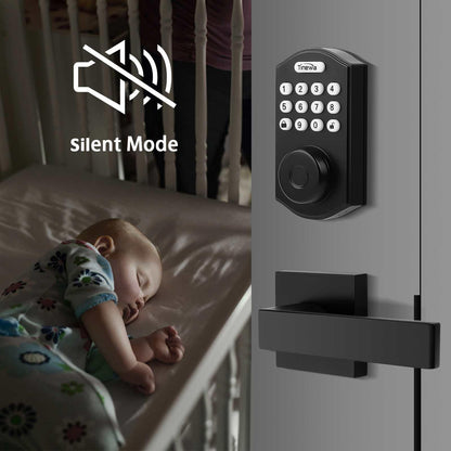 Tinewa Fingerprint Door Lock, Round Keypad Door Lock with 2 Handles, Electronic Smart Deadbolt, Front Door Handle Sets, APP Control, Keyless Entry, Auto Lock - Tinewa