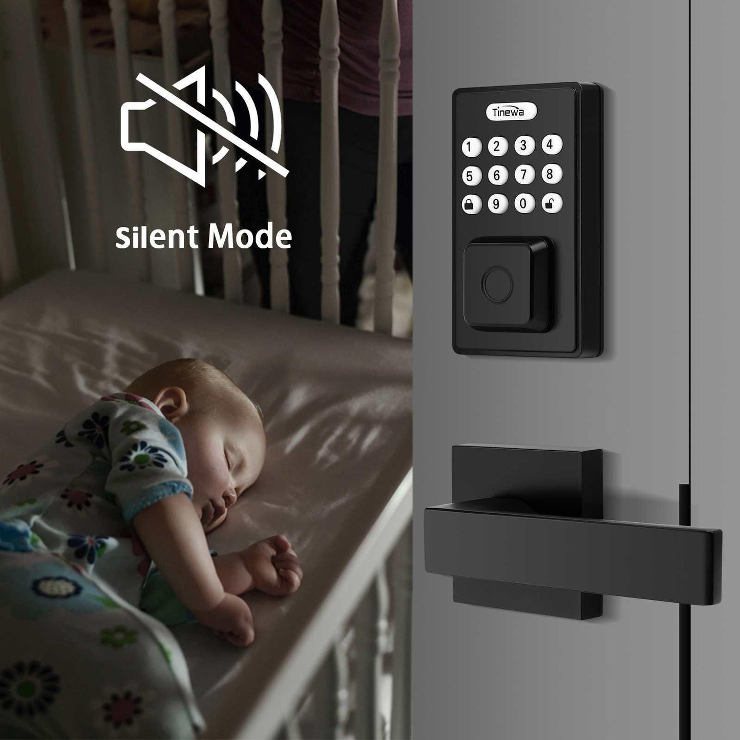 Tinewa Fingerprint Door Lock, Square Keypad Door Lock with 2 Handles, Electronic Smart Deadbolt, Front Door Handle Sets, APP Control, Keyless Entry, Auto Lock - Tinewa